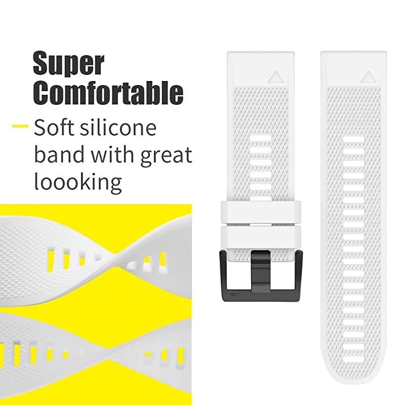 Compatible with Fenix 5 Band Easy Fit 22mm Width Soft Silicone Watch Strap Replacement for Fenix 5Fenix 5 PlusForerunner 935Approach S60Quatix 5 White