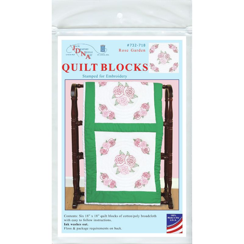 Jack Dempsey Stamped White Quilt Blocks 18"X18" 6/Pkg-Rose Garden