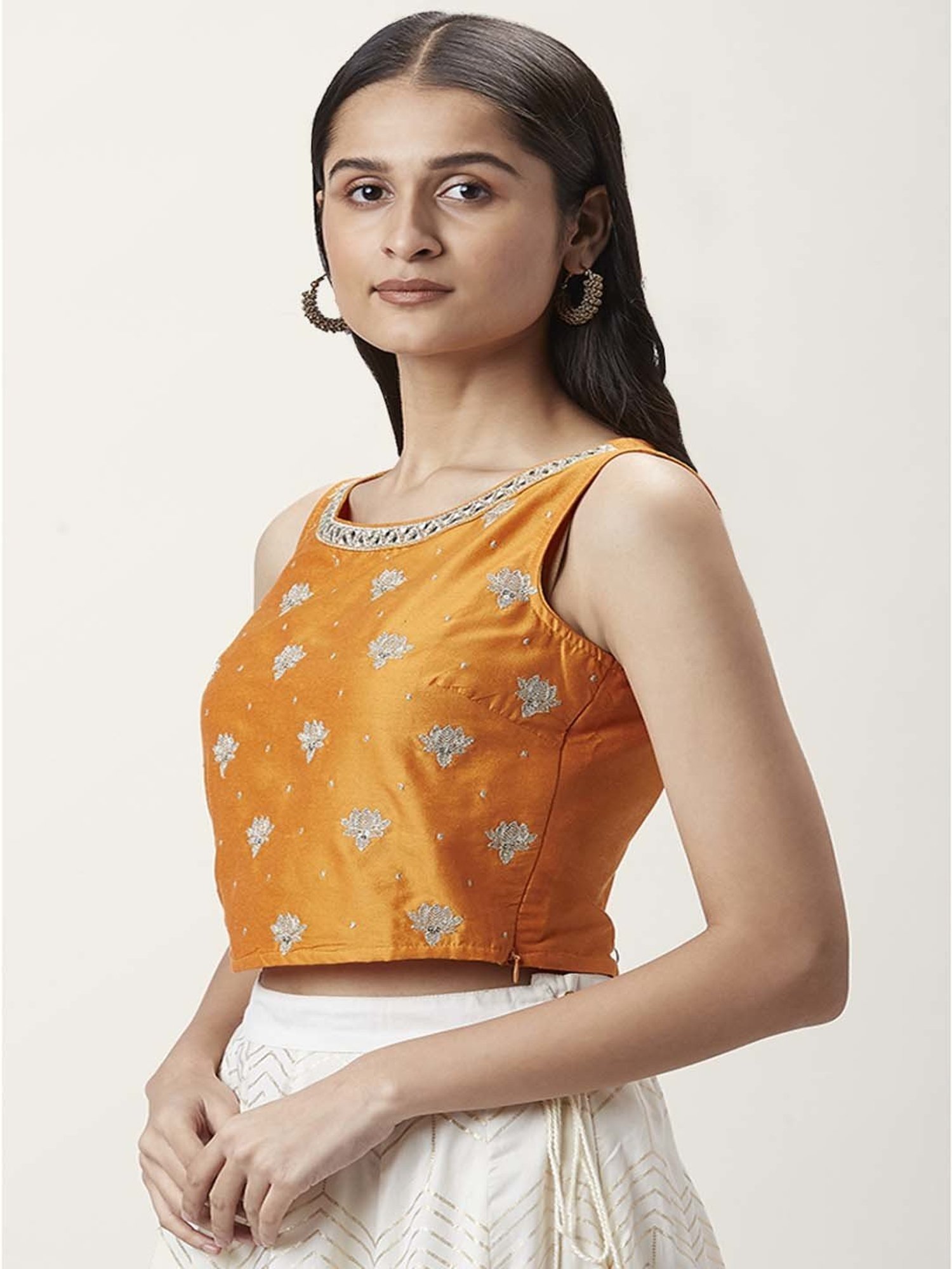 Akkriti by Pantaloons Orange Embroidered Crop Top