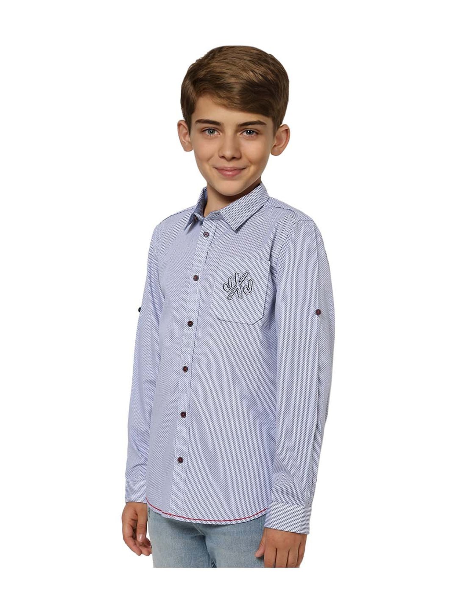 Jack & Jones Junior Boys Blue Cotton Printed Shirt