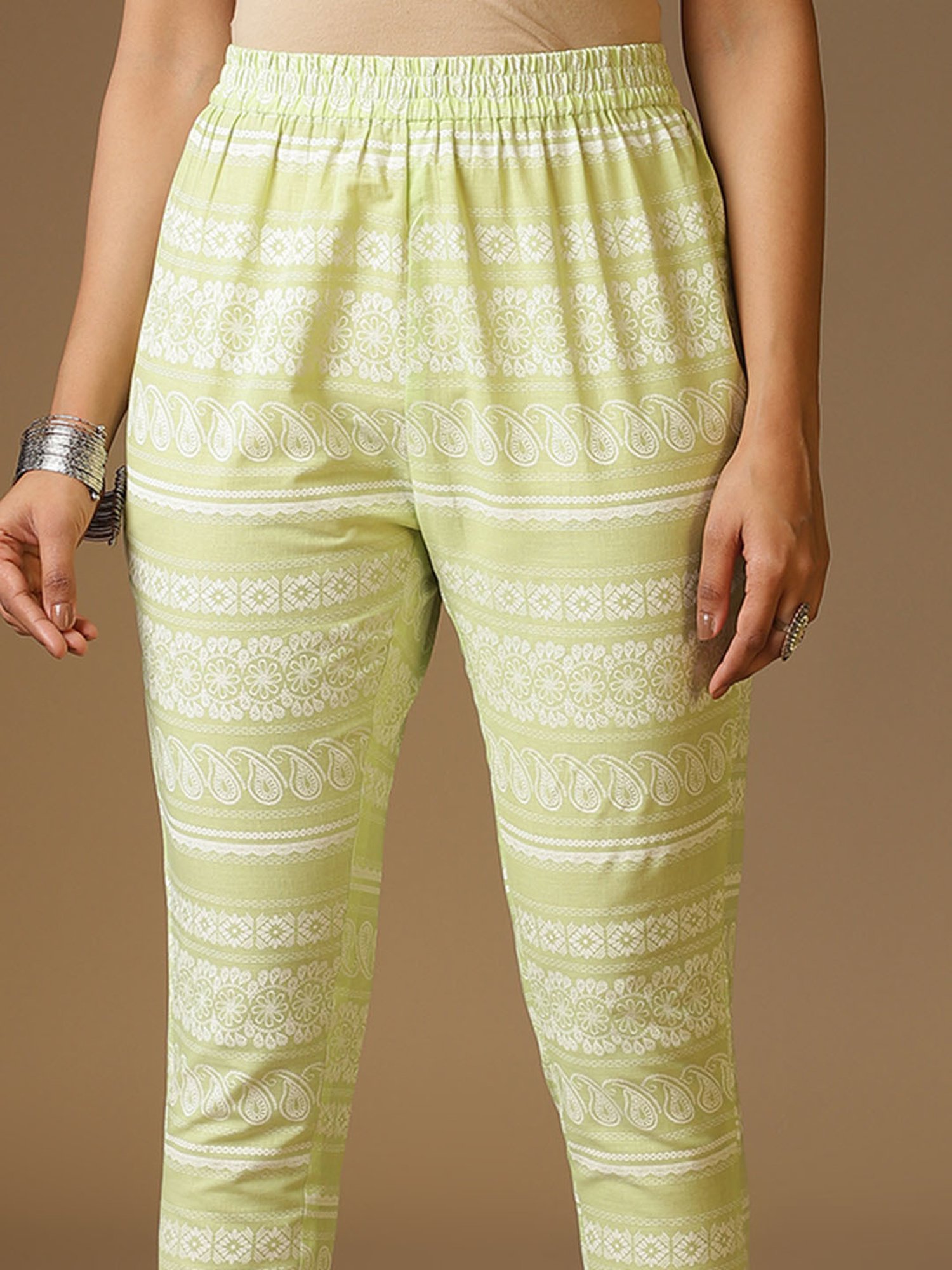 Rangita Lime Green Cotton Printed Kurta Pant Set