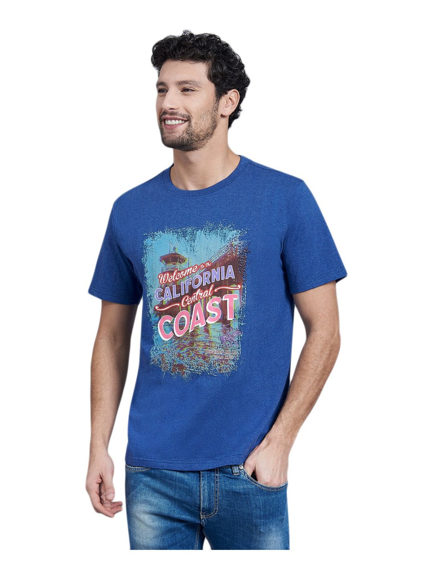 Beverly Hills Polo Club Blue Cotton Regular Fit Printed T-Shirt