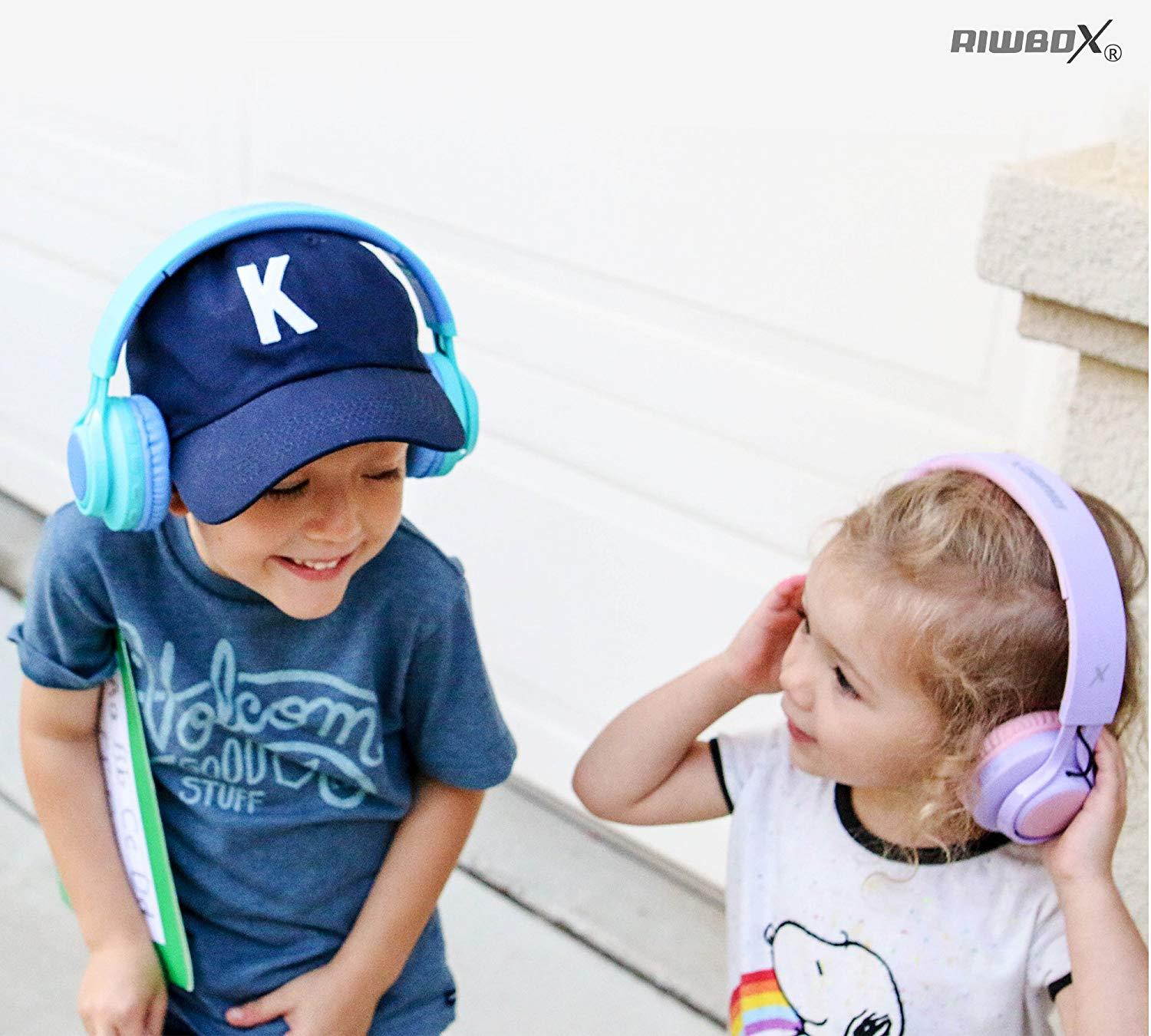 Riwbox WT-7S Bluetooth Headphones Light Up, Foldable Stero Wireless Headset with Microphone and Volume Control for PC/Cell Phones/TV/ iPad (Purple)