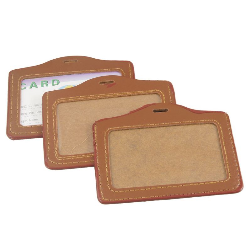 Unique Bargains Unique Bargains 3pcs Brown Clear Faux Leather Plastic Business Work Card Holder Case