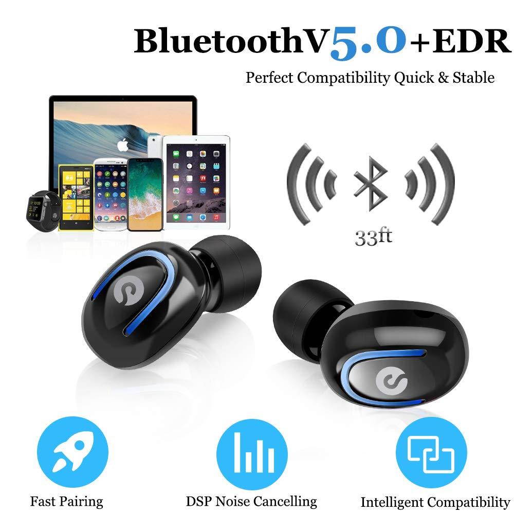 Wireless Earbuds, KNGUVTH Bluetooth Headphones 5.0 True Wireless Stereo Headset Built-in Mic Invisible In Ear Sport Sweatproof Earphones with Charging Case Compatible with iPhone Samsung Android