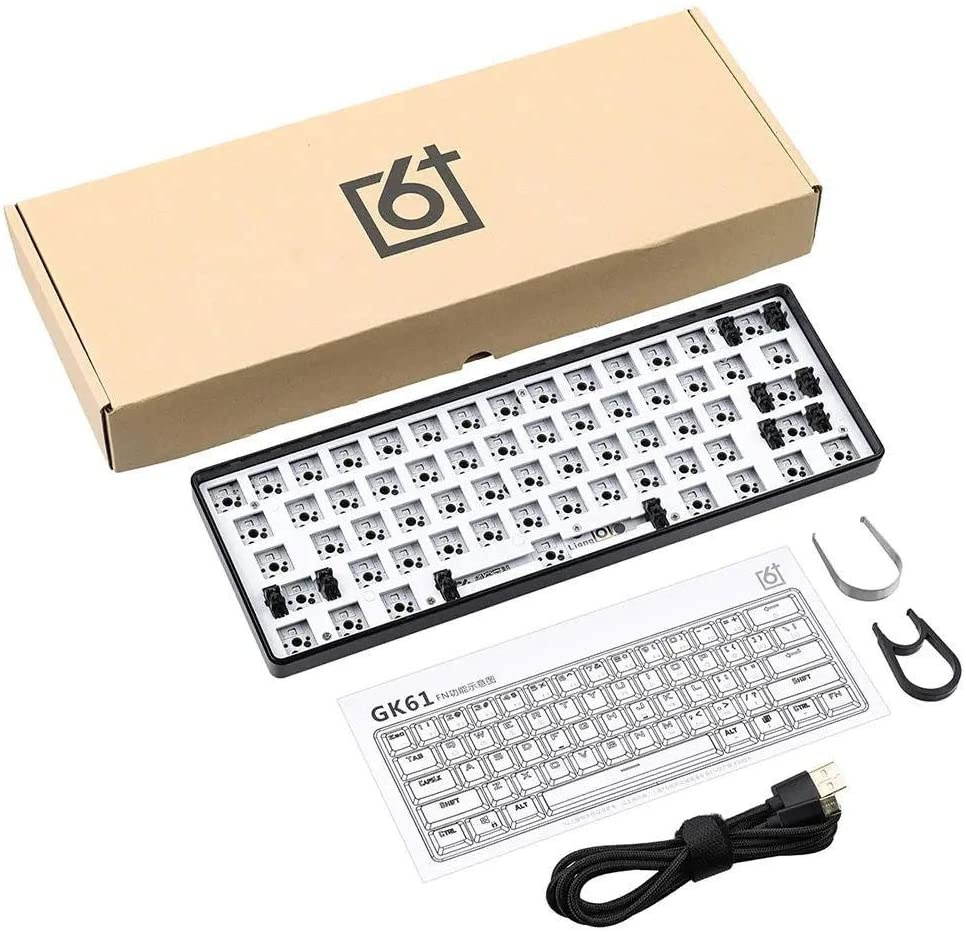 GK61X RGB Hotswap Custom DIY Kit with 61 Keys PBT Thermal Sublimation GSA Keycaps Set for 60% Keyboard, PCB Mounting Plate Case