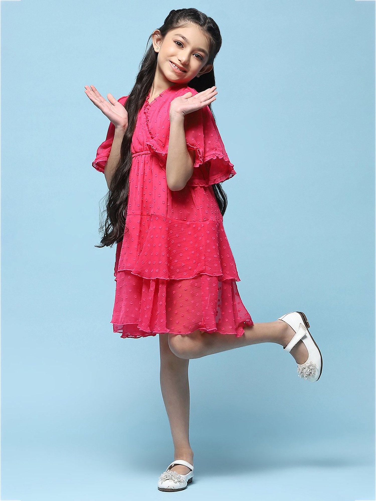 BIBA Girls Pink Solid Dress