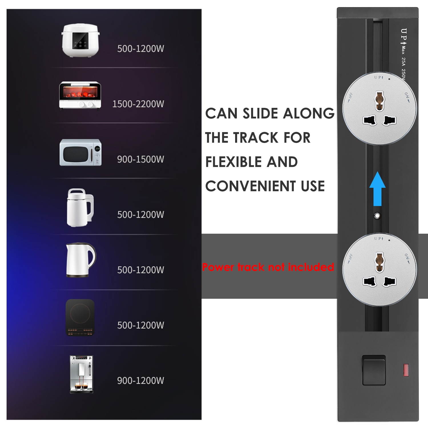 KKmoon Universal 3-Pin Track Sockets Power Sockets Adapter Power Track Socket Outlet Versatile Electric Mobile Track Socket Slidable Wall Outlet