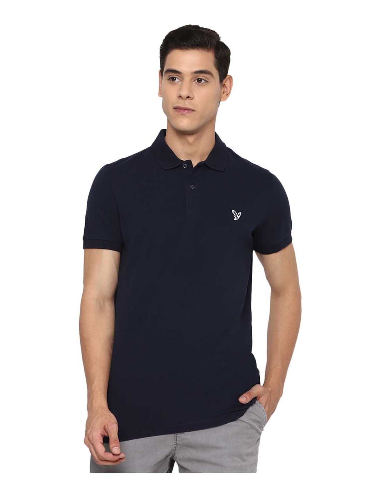 American Eagle Blue Solid Polo T-Shirt