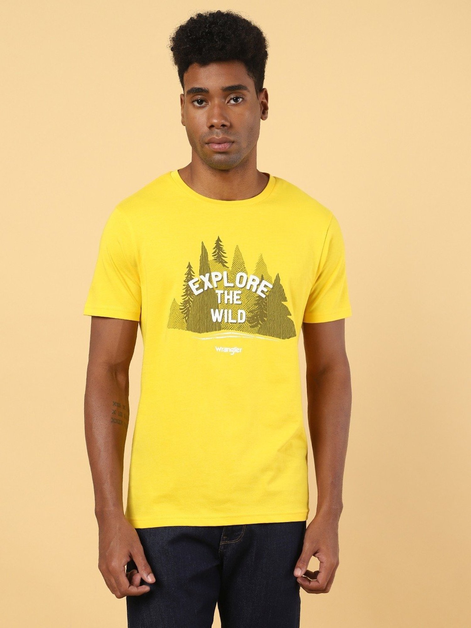 Wrangler Lemon Yellow Cotton Regular Fit Printed T-Shirt