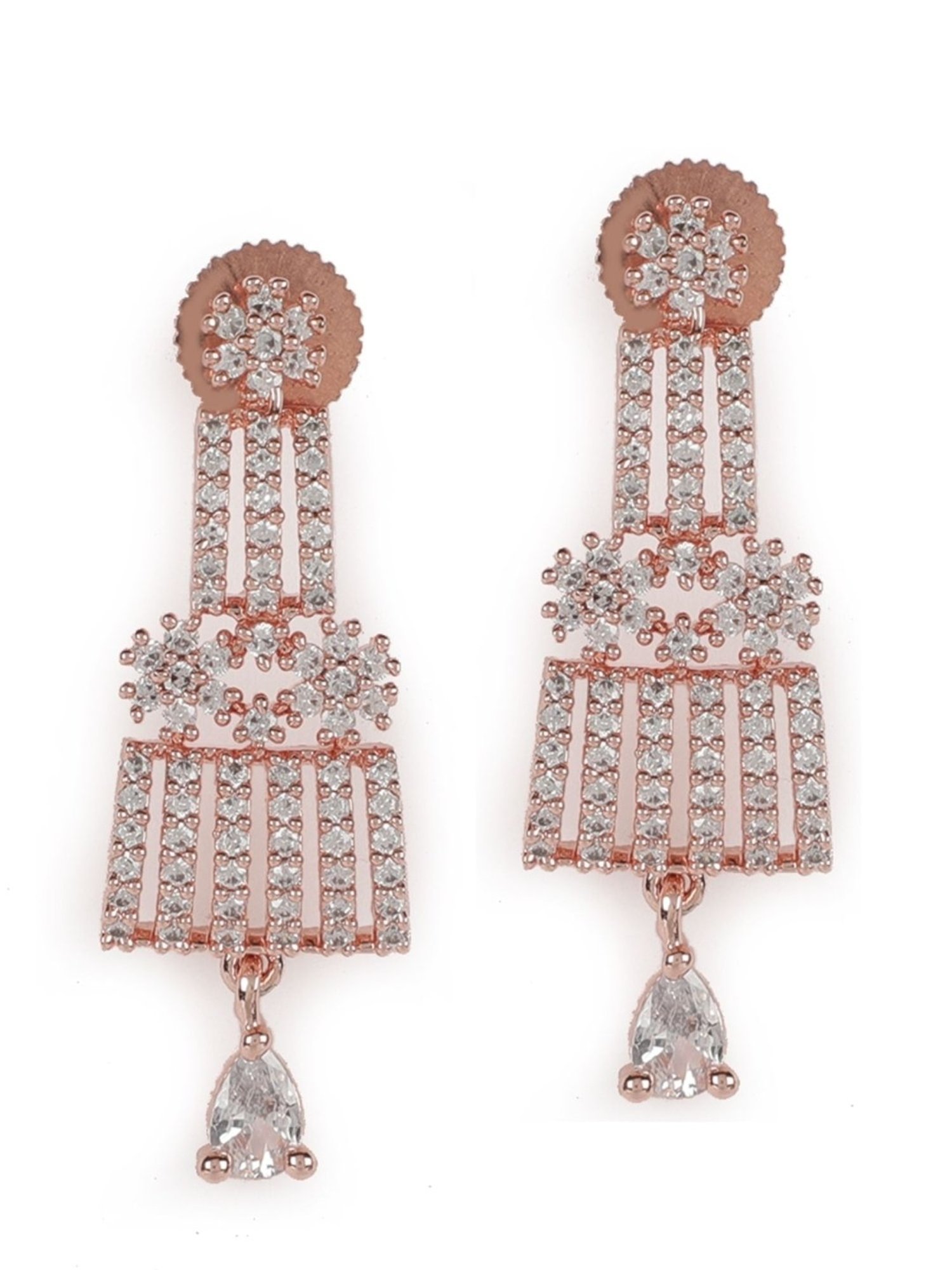 Aatmana American Diamond Cubic Zirconia Rose Gold-Plated Necklace Set