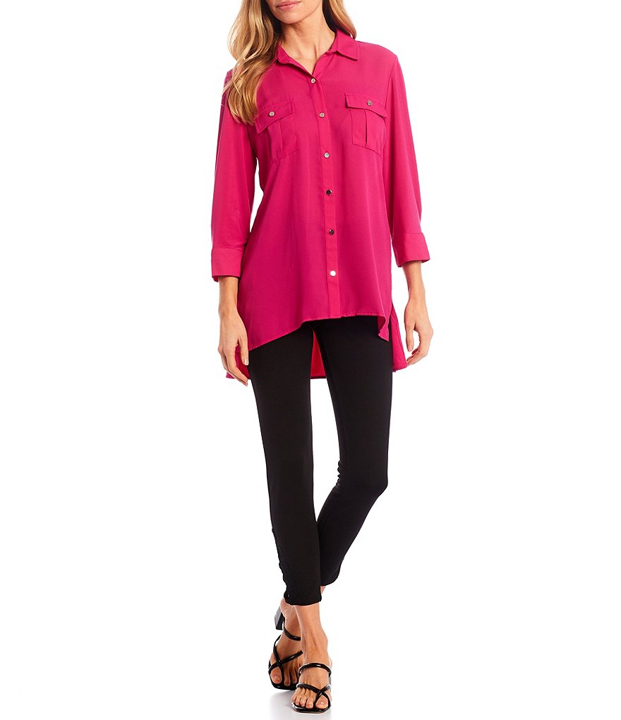 Slim Factor by Investments Bridget 3/4 Sleeve Button Front Hi-Low Top