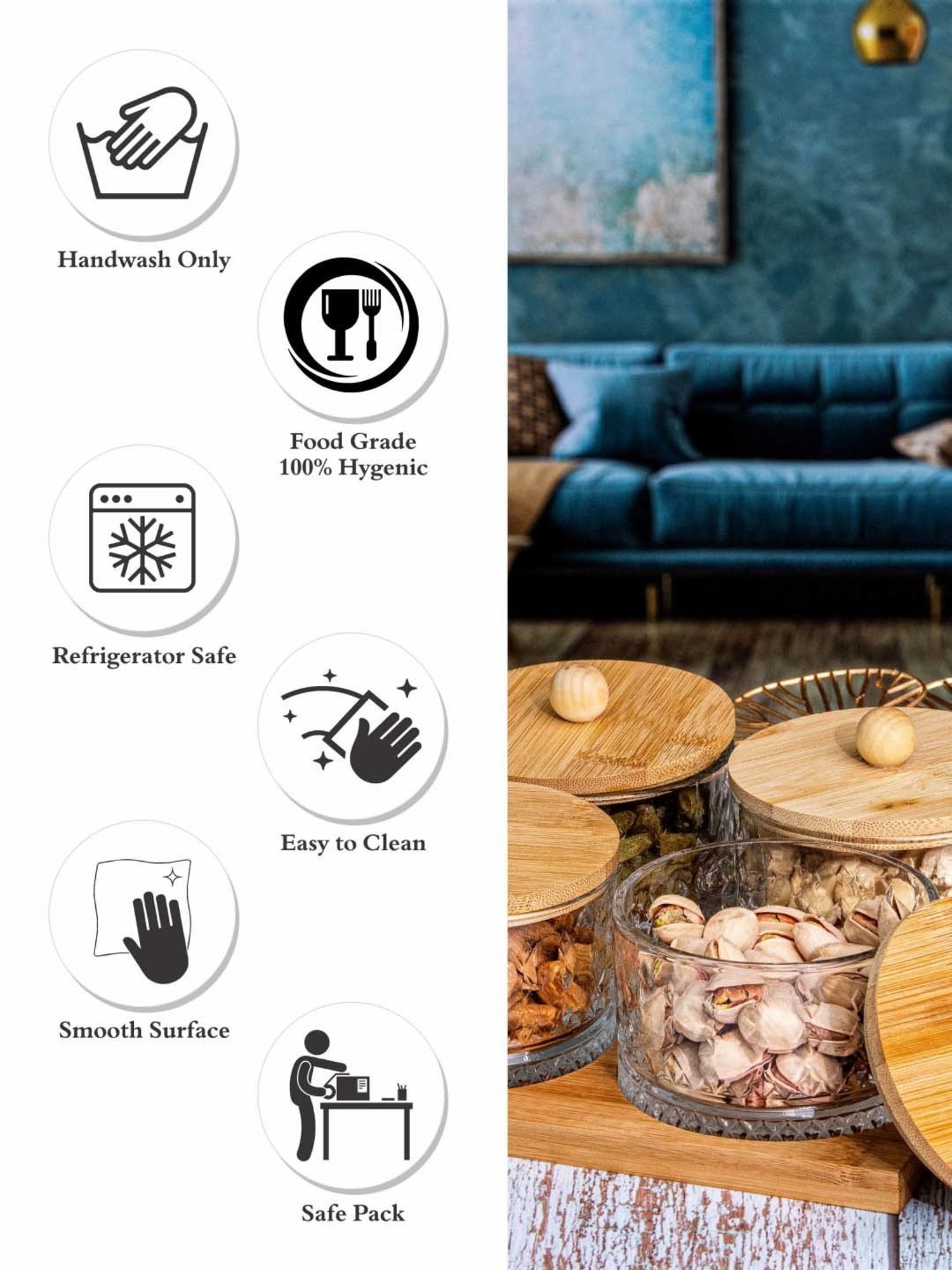 ROXX Midas Transparent & Brown Glass 4Pc Container With Lid & 1Pc Tray Set