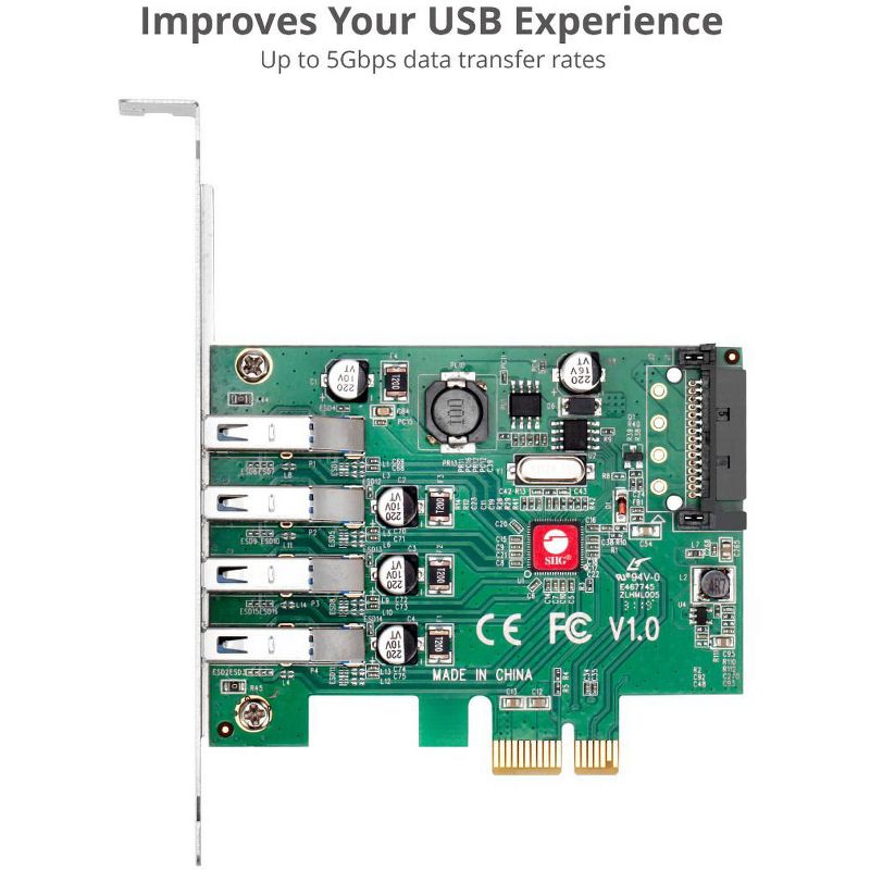 SIIG DP USB 3.0 4-Port PCIe Host Card - PCI Express 2.0 x1 - External - 4 USB Port(s) - 4 USB 3.0 Port(s) - UASP Support - PC