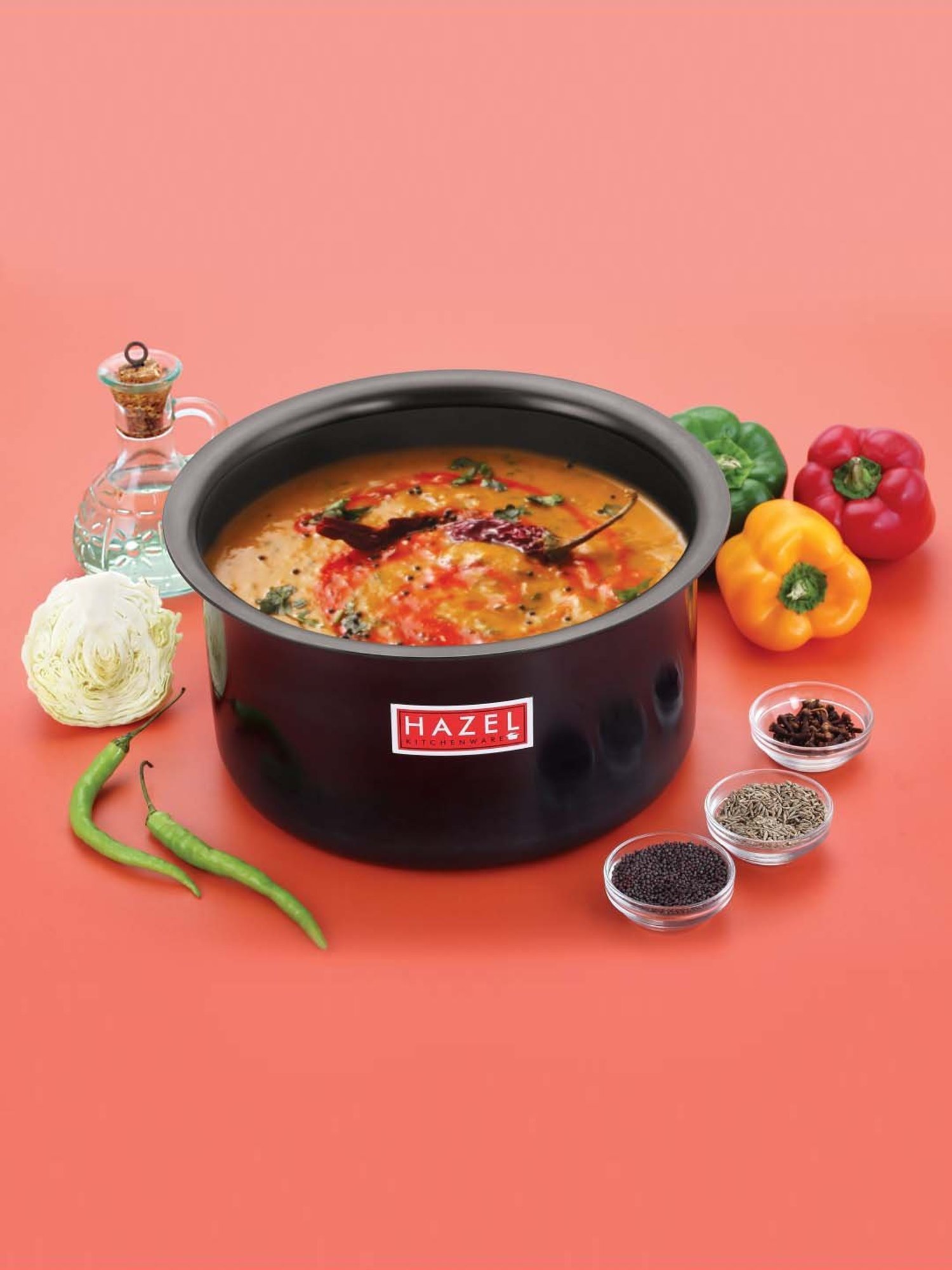 HAZEL Black Stainless Steel 18 cm Induction-Based Tope with Lid (2.2L) - Set of 1