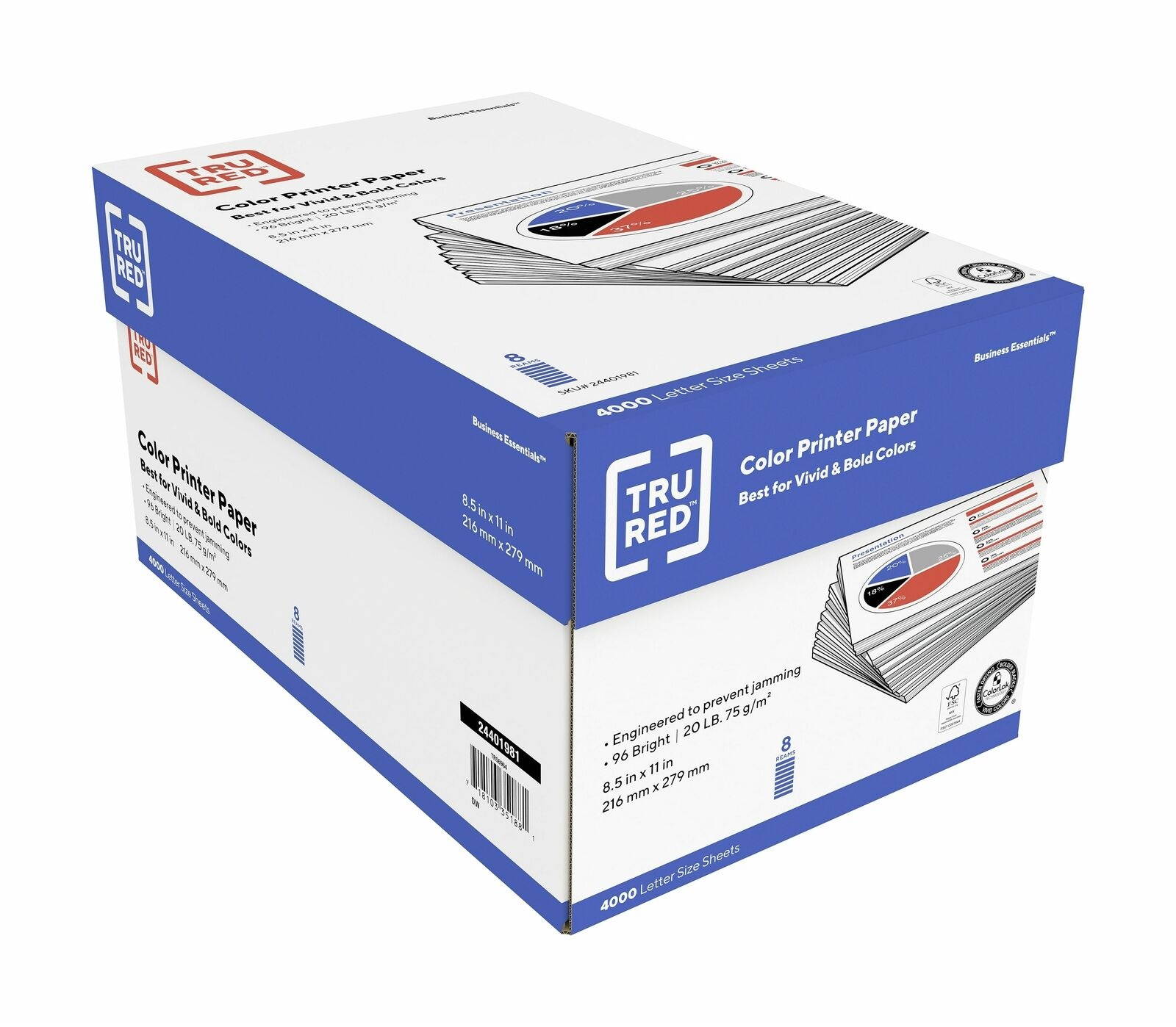 TRU RED 8.5x11 Color Printer Paper, 20 lbs., 96 Brightness TR56964