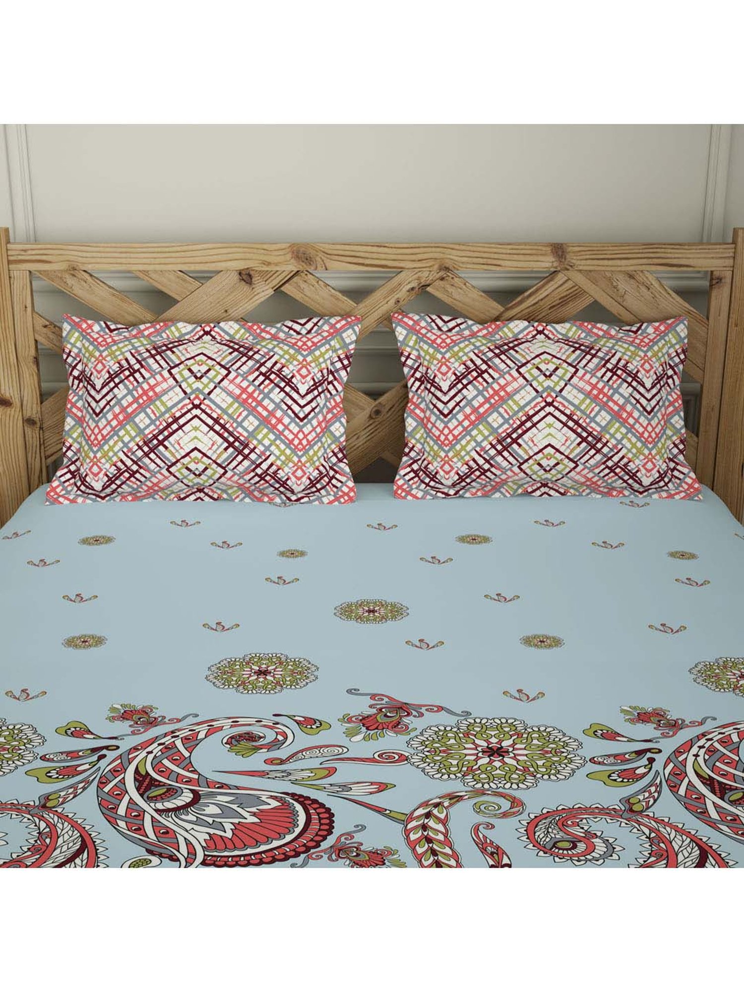 Spaces Delicate Blue Cotton 144 TC Bed Sheet Set