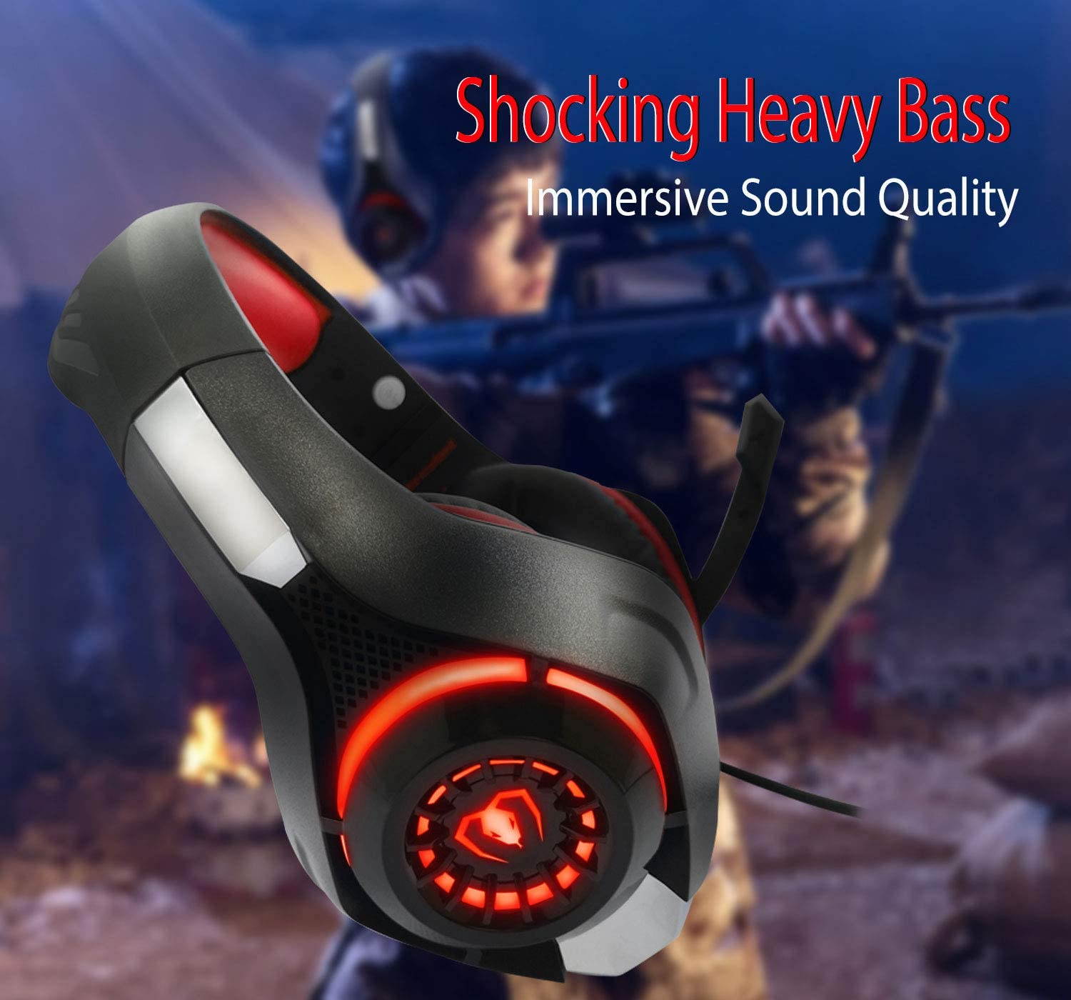Pro Gaming Headset, Gaming Headphones for PC PS4 Xbox One Surround Sound Over-Ear Headphones with Mic LED Light Bass Surround Soft Memory Earmuffs for Computer Laptop - Blue