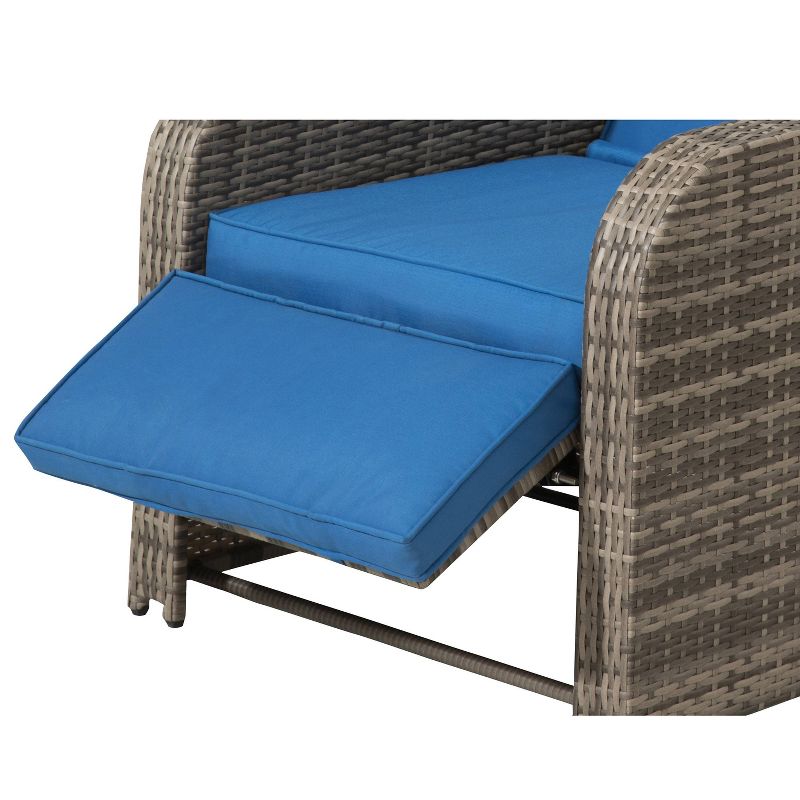 Wicker Outdoor Recliner with Blue Cushions - Accent Furniture