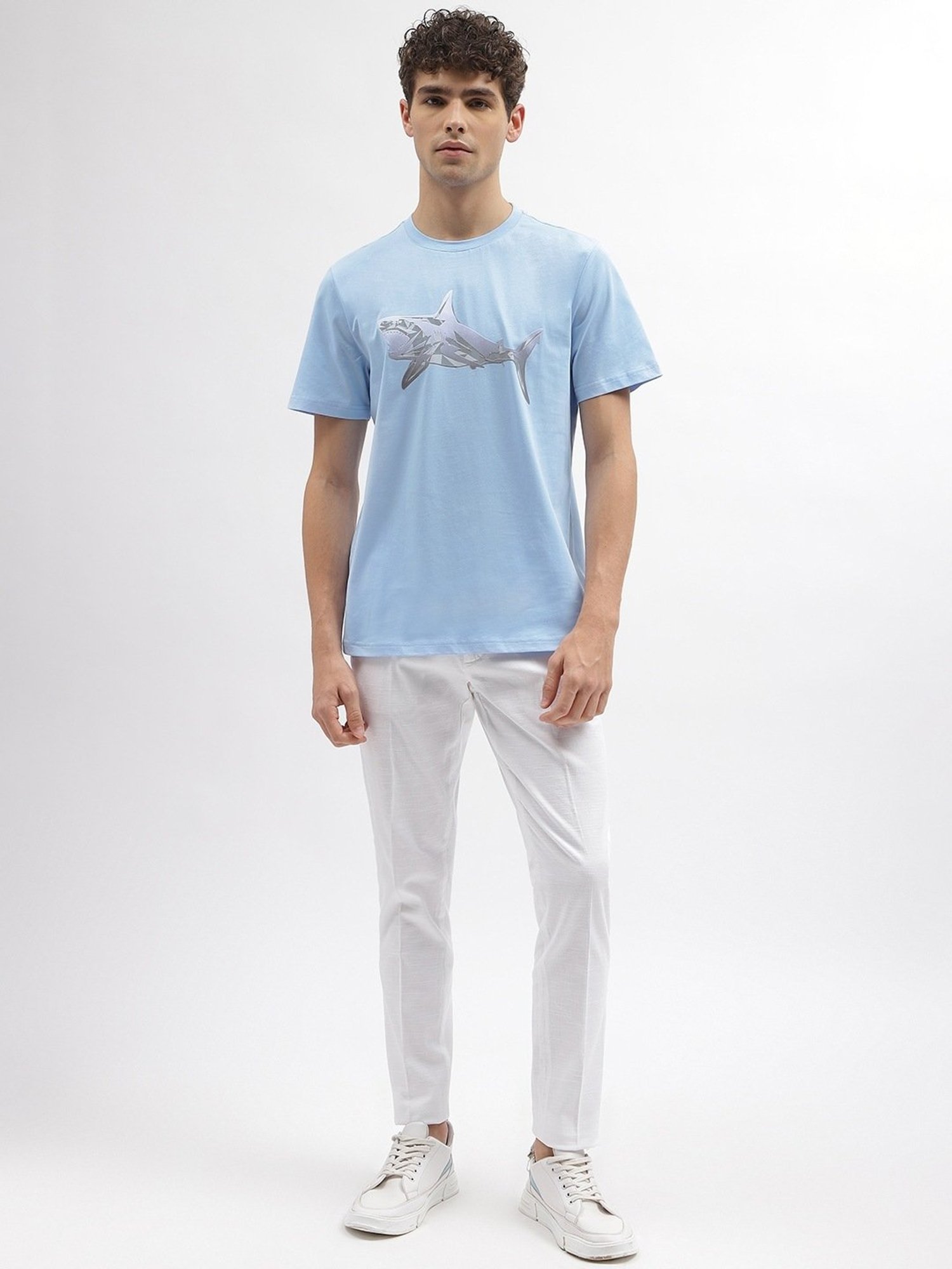 Antony Morato Blue Cotton Regular Fit Printed T-Shirt