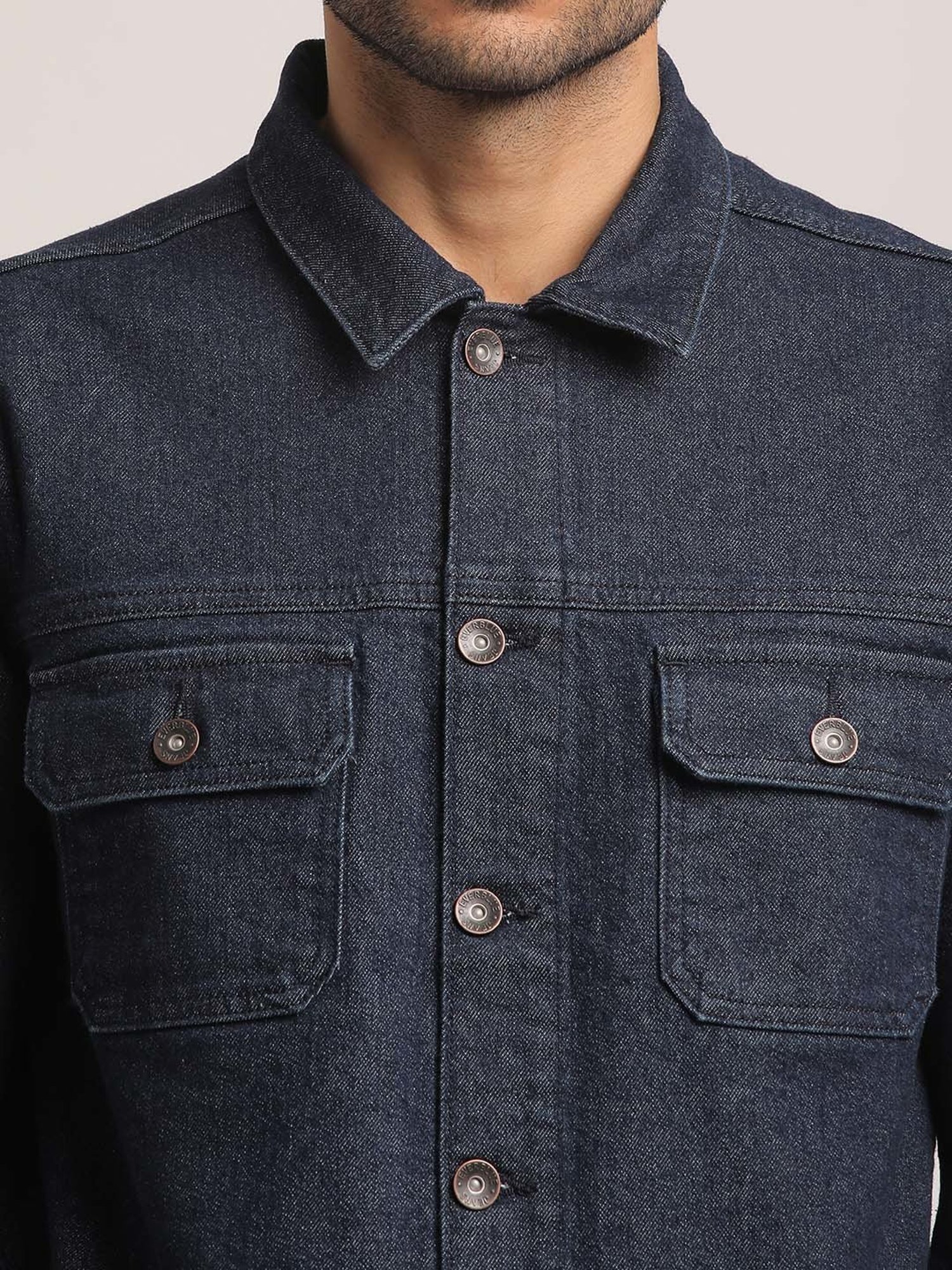 EVERBLUE Dark Blue Regular Fit Denim Jacket