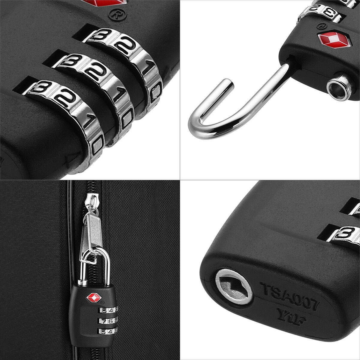 4pcs TSA Lock Travel Luggage 3 Digit Combinon Resettable Suitcase Padlock
