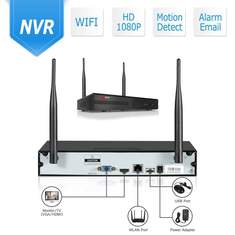 1080P Wireless Home Security Camera System Outdoor,8CH 1080P HD NVR Wireless CCTV Surveillance Systems WiFi NVR Kits with 8Pcs 2MP Wireless IP Cameras,2TB Hard Drive by ANRAN,Email Alarm