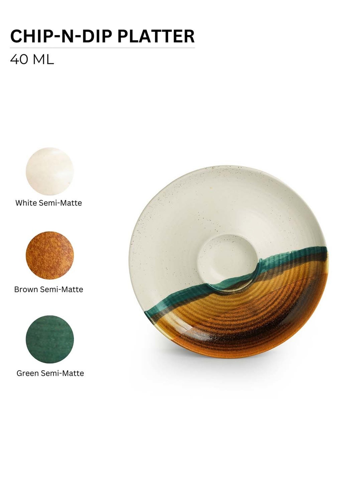 ExclusiveLane Zen Garden Brown & Green Ceramic Hand Glazed Dip Serving Platter (0.04 L)