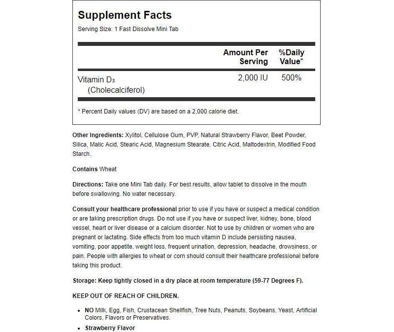 Natrol Vitamin D3 50 mcg (2,000 Iu) Fast Dissolve Tablet - Strawberry 90ct.