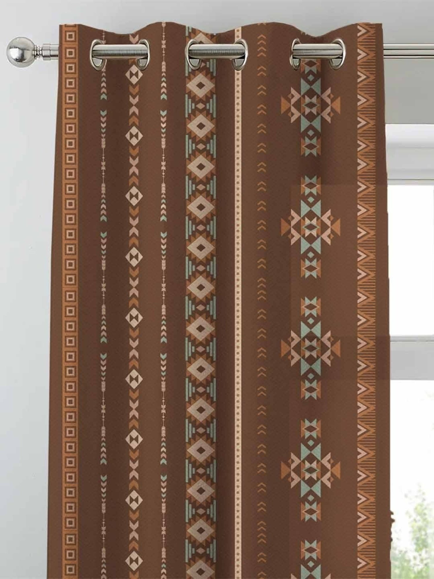 SPACES DRAPE STORY Boho Digital Print Brown Polyester 5 ft Window Curtains - Set of 2
