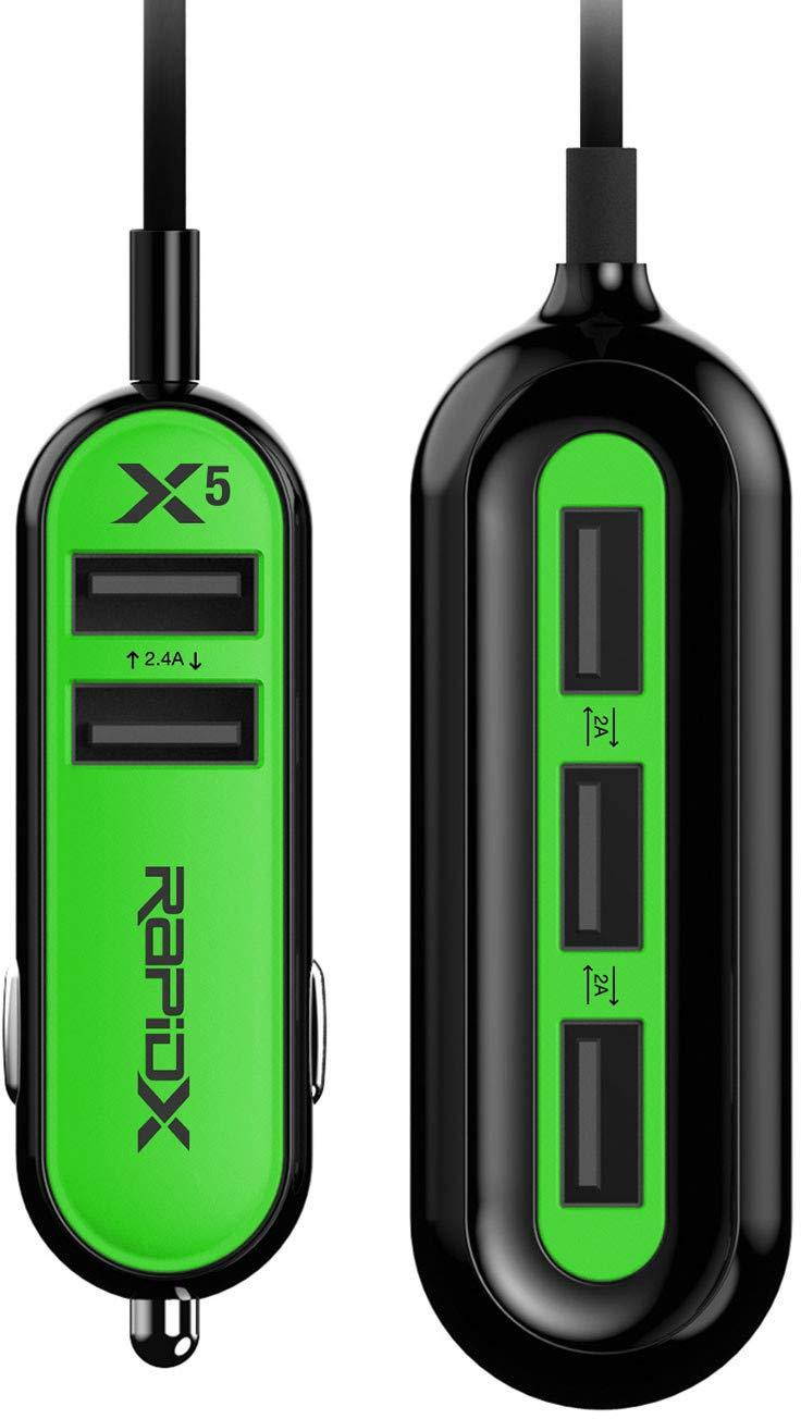 RapidX RXX5USBG X5 5 USB Ports Car Charger 22.4A Green