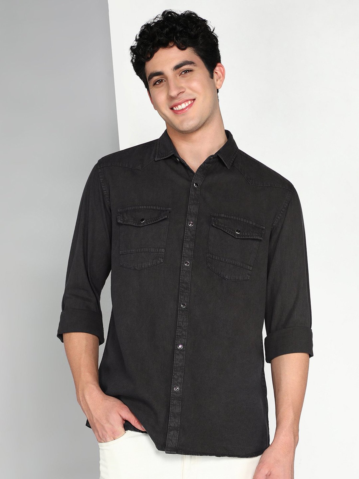 Kuons Avenue Slate Grey Slim Fit Shirt