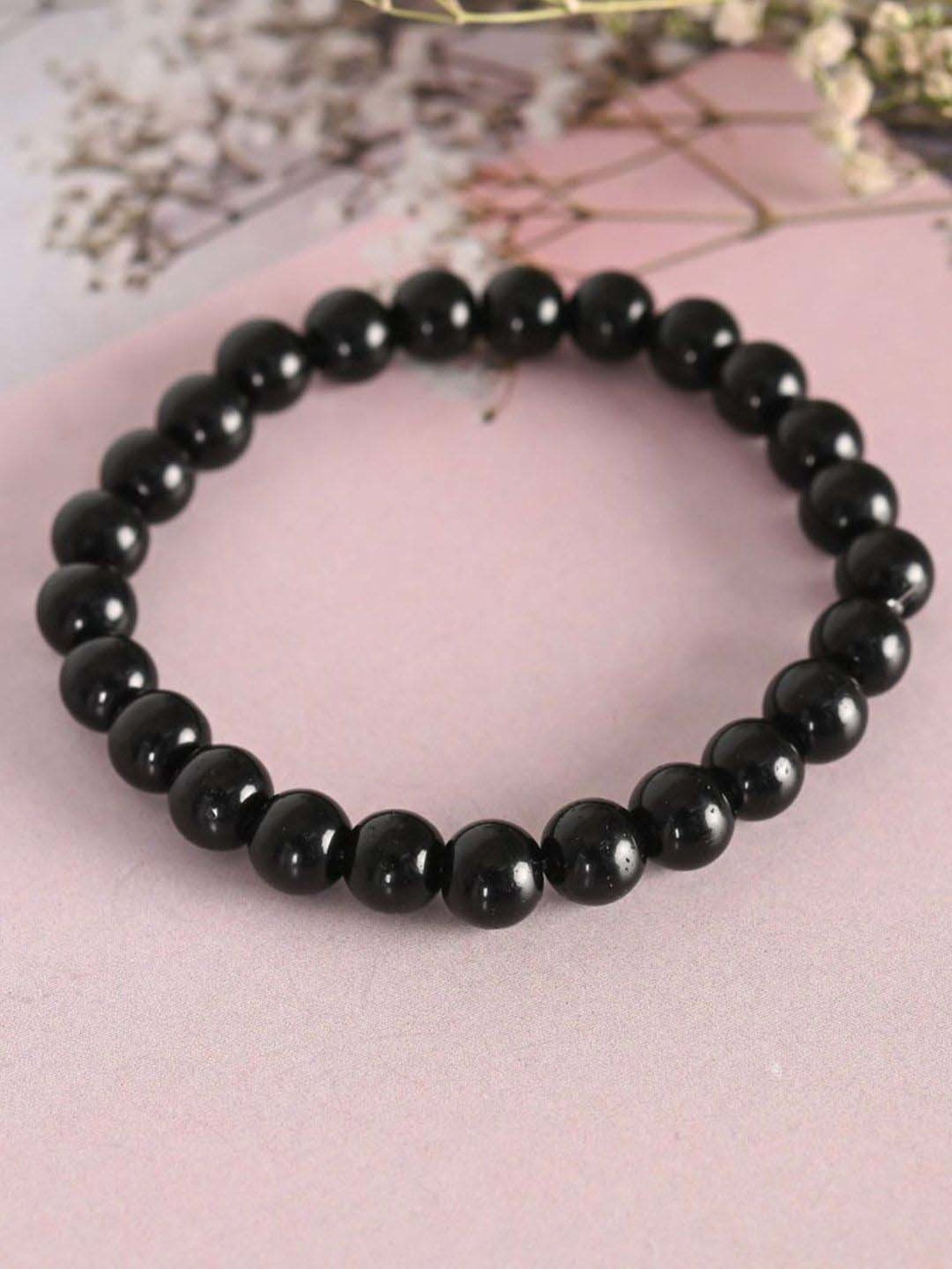 NVR Transparent & White & Black Marbel Crystal Elasticated Bracelet for Unisex - Set of 3