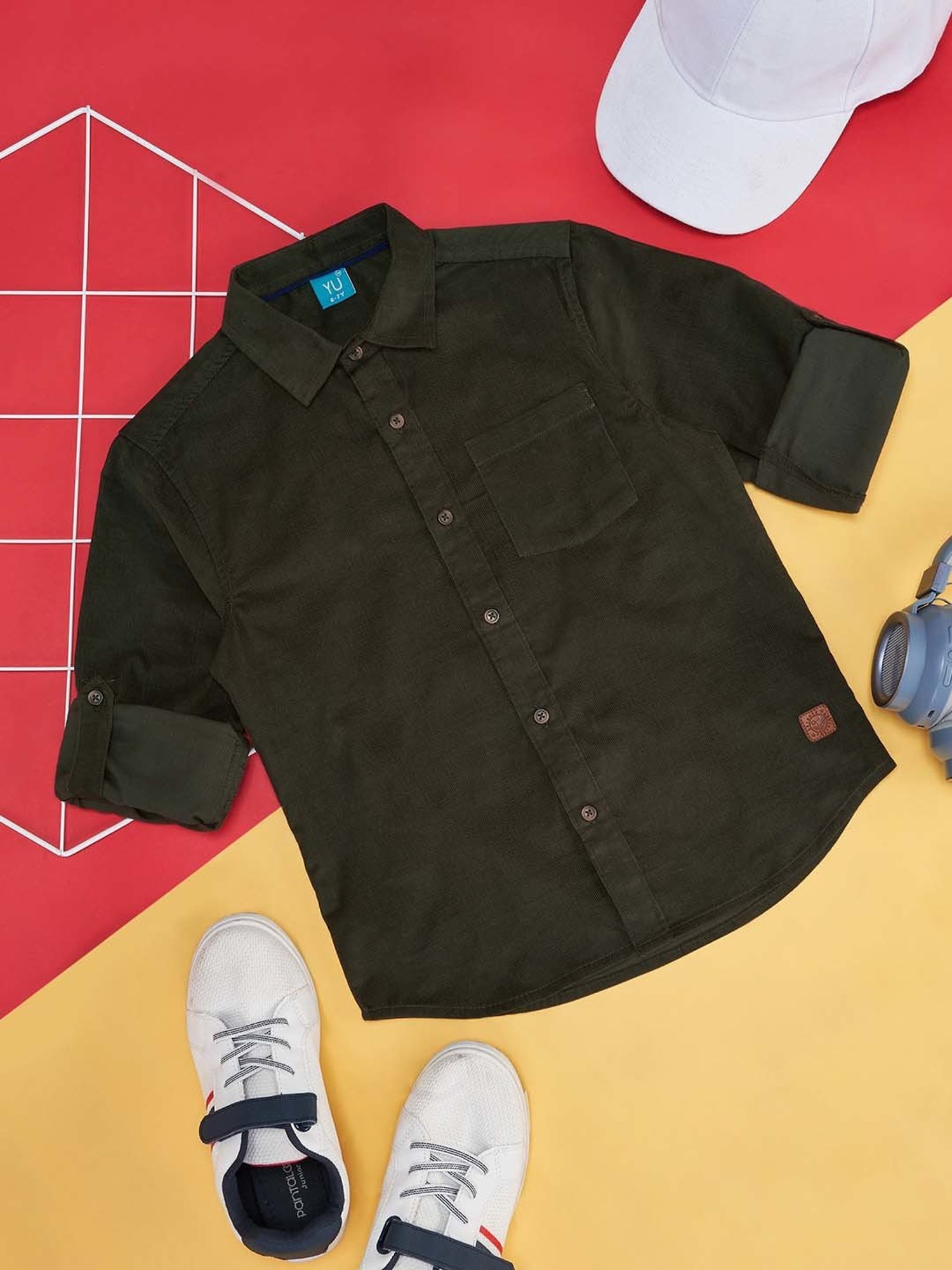 YU by Pantaloons Kids Green Regular Fit Full Sleeves Shirt