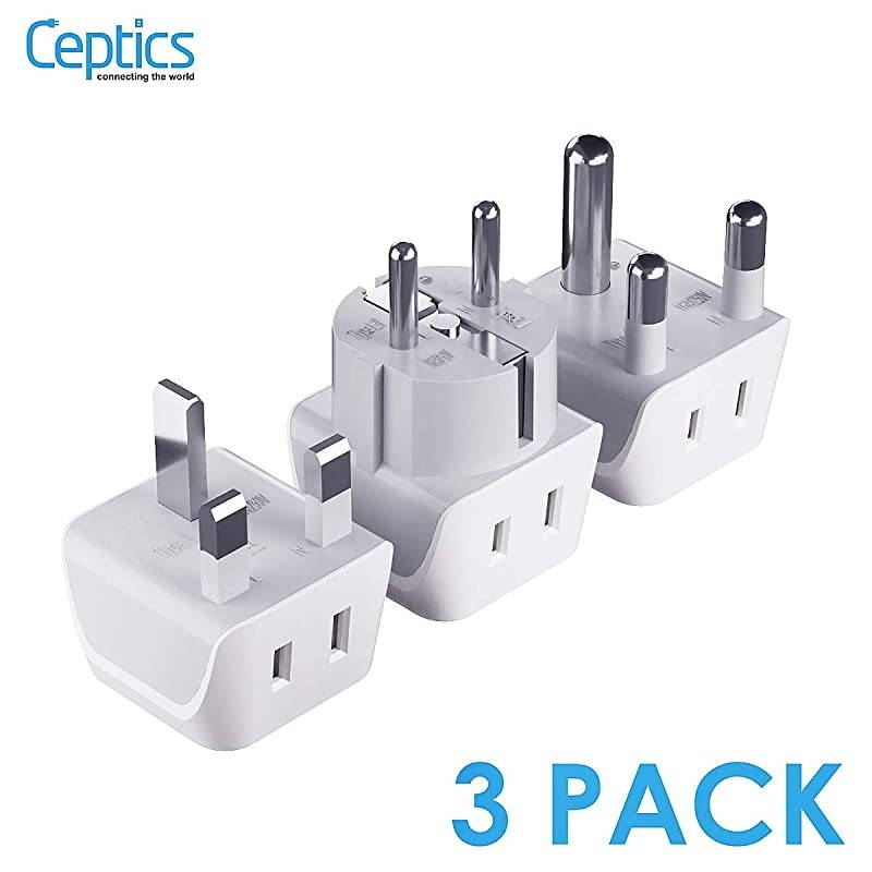 African Travel Adapter Set 2 in 1 USA to Africa, S. Africa, Nigeria, Ghana, Uganda (Type M, E/F, Type G) - 3 Pack (Does Not Convert Voltage)