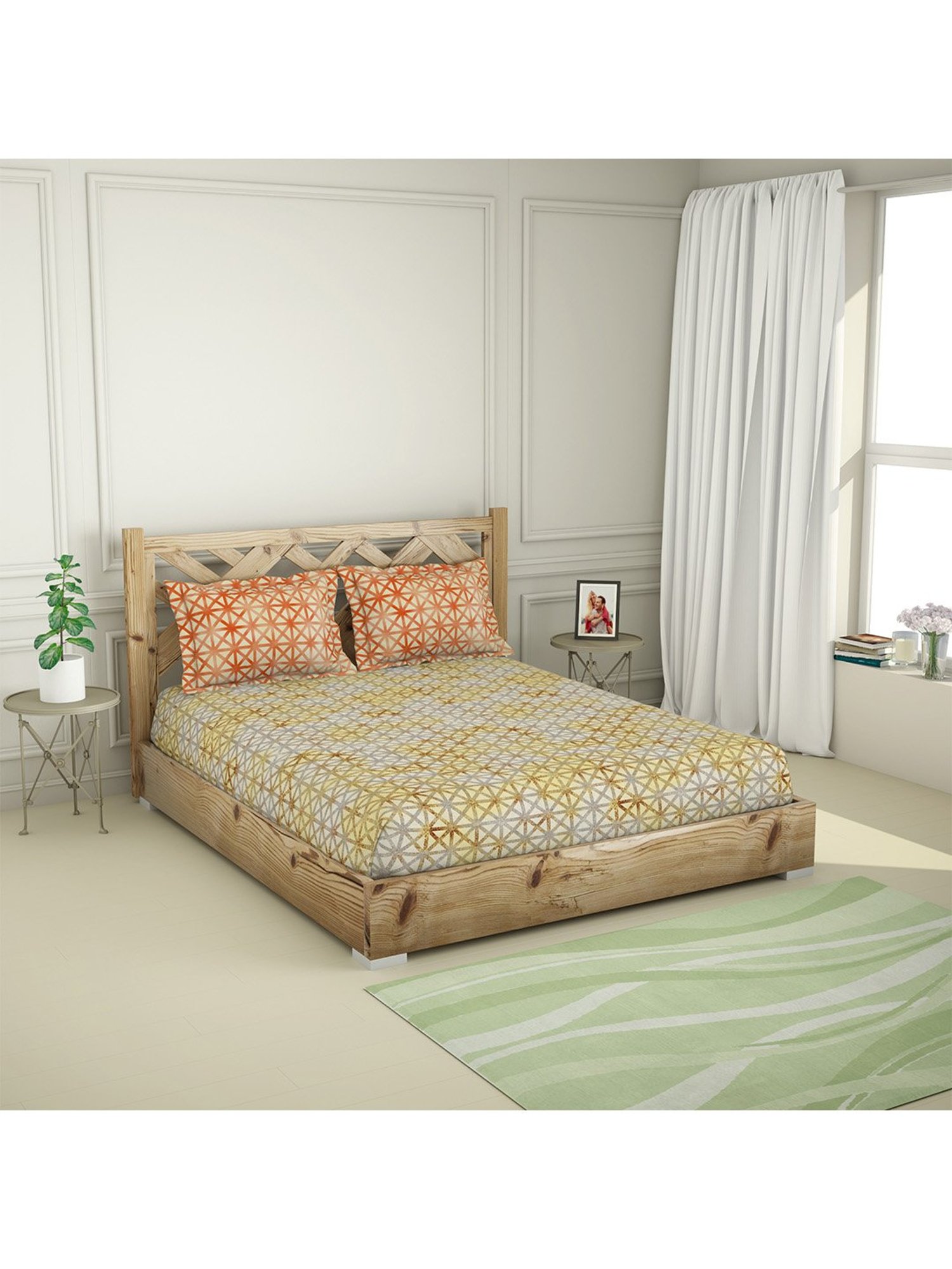 Spaces Yellow Organic 210 TC Cotton Bedsheet with 2 Pillow Covers