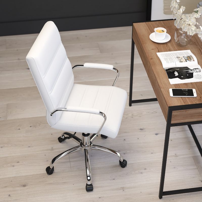 Merrick Lane High-Back White Faux Leather Executive Swivel Office Chair with Chrome Base and Arms