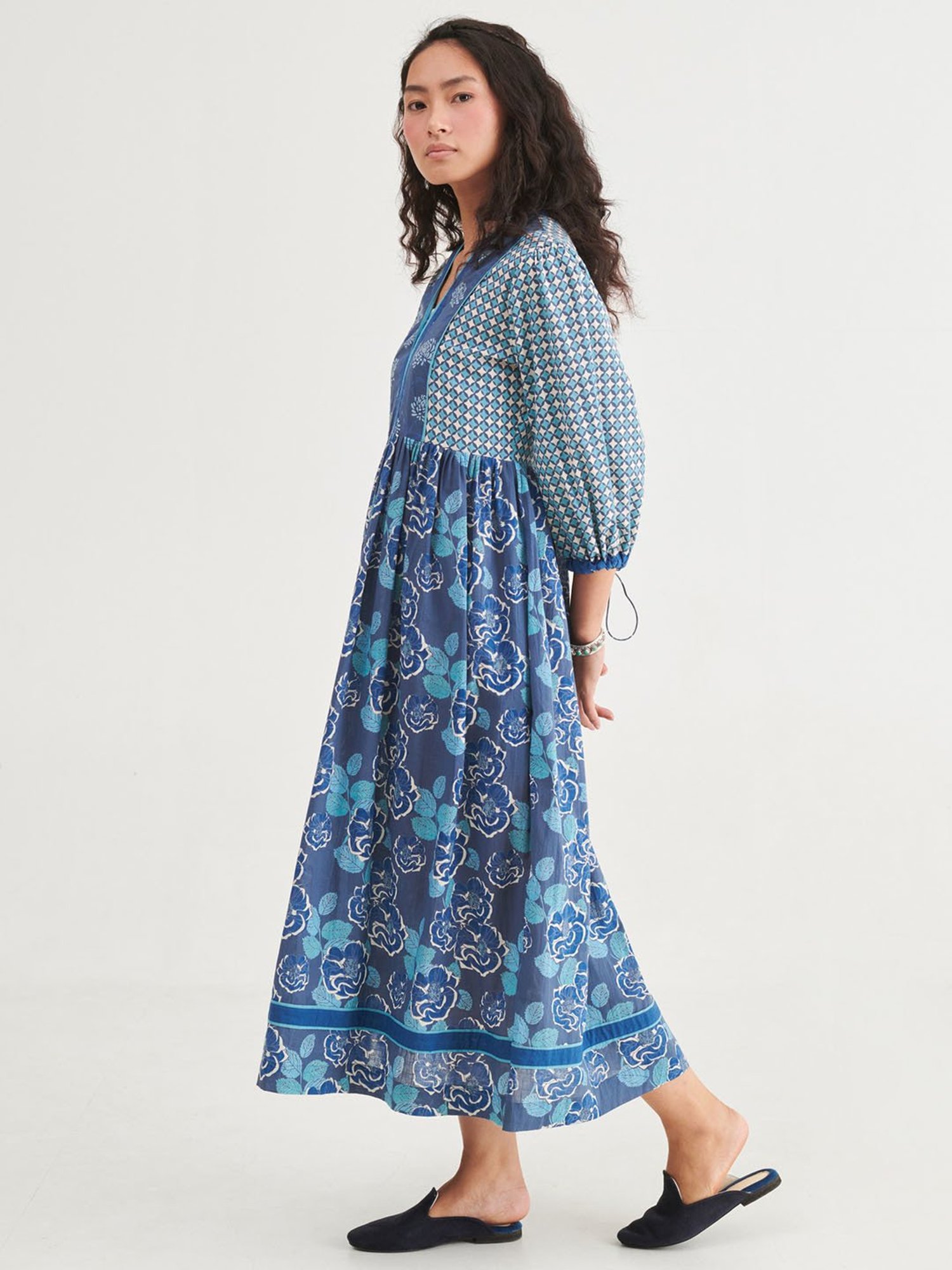 Prakriti Jaipur Indigo Floral Midi Dress