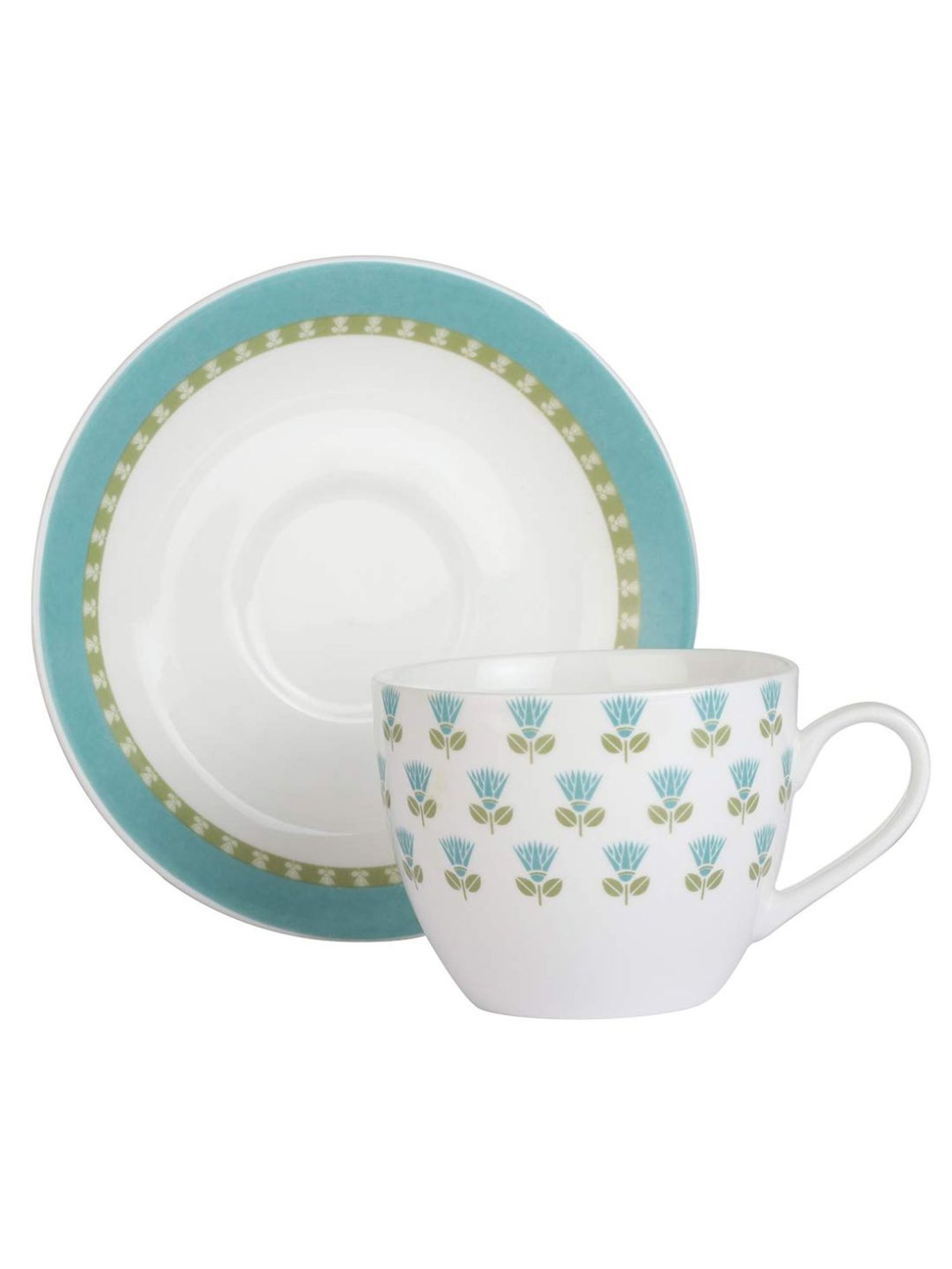 Femora Indian Ceramic White Tea Cup & Saucer Set (200 ml) - Set of 6