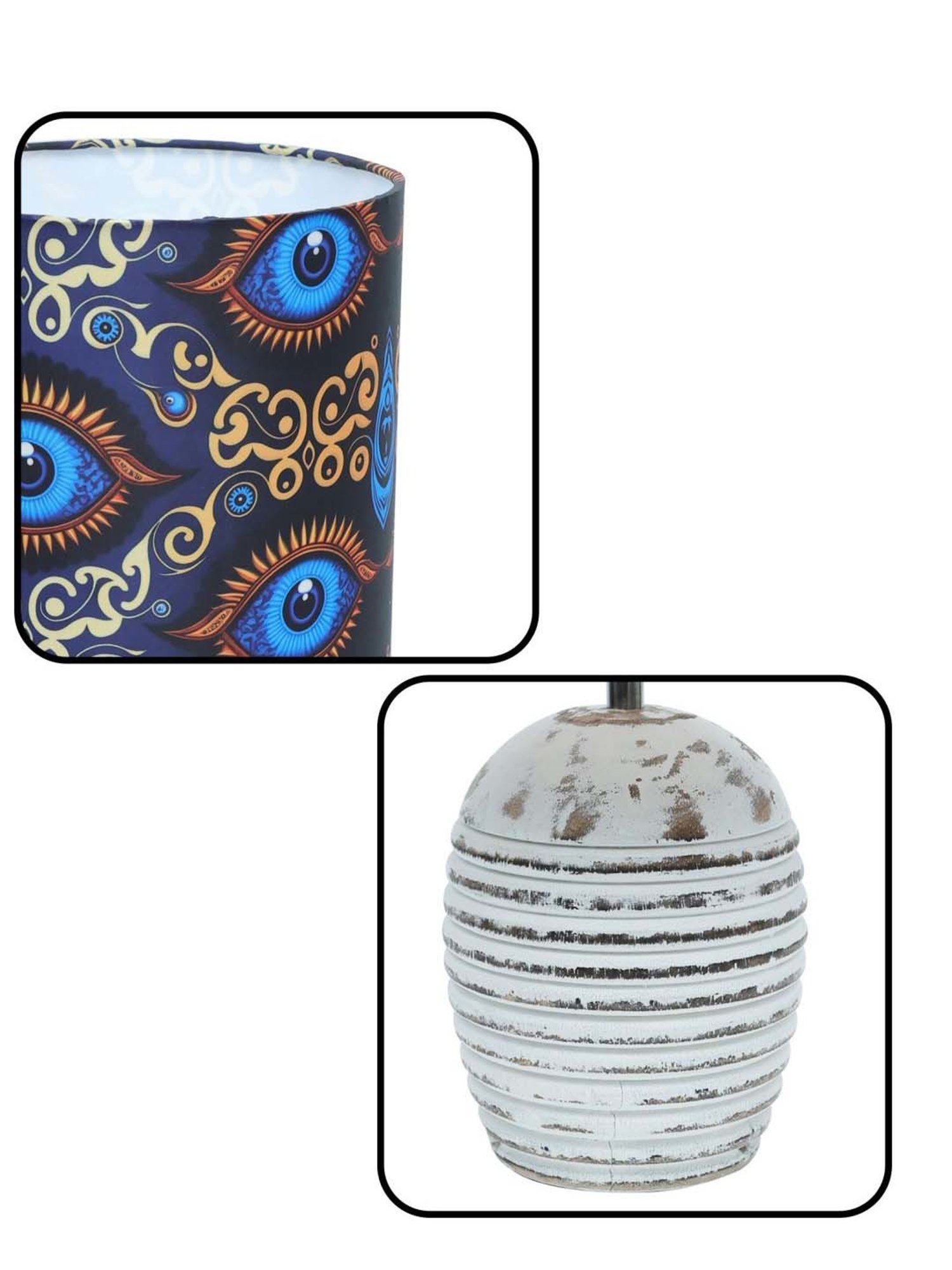 Homesake Beauty in Eye Multicolor Wood Ribbed Basket Table Lamp with Fabric Lampshade