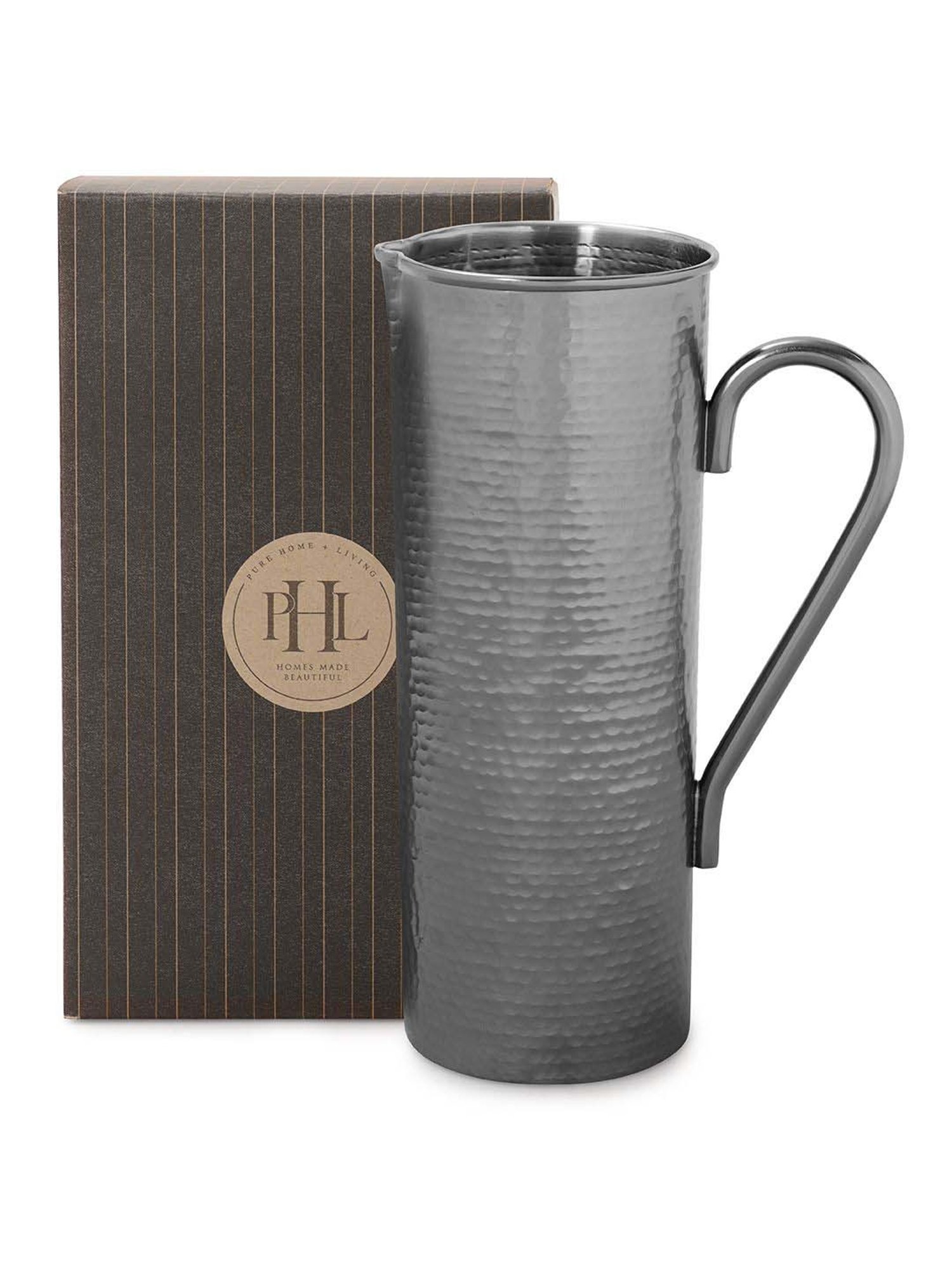 Pure Home and Living Grey Stainless Steel Matt Finish Hammered Pitcher (1.5 L)