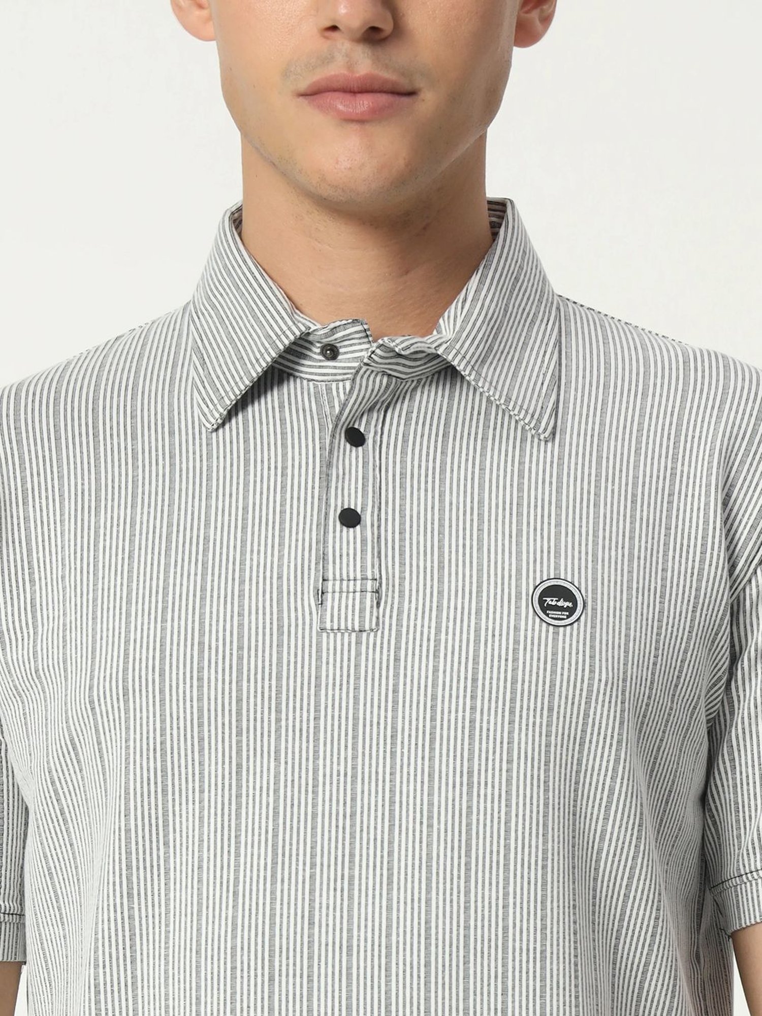 Tab91 Grey Regular Fit Striped Polo T-Shirts
