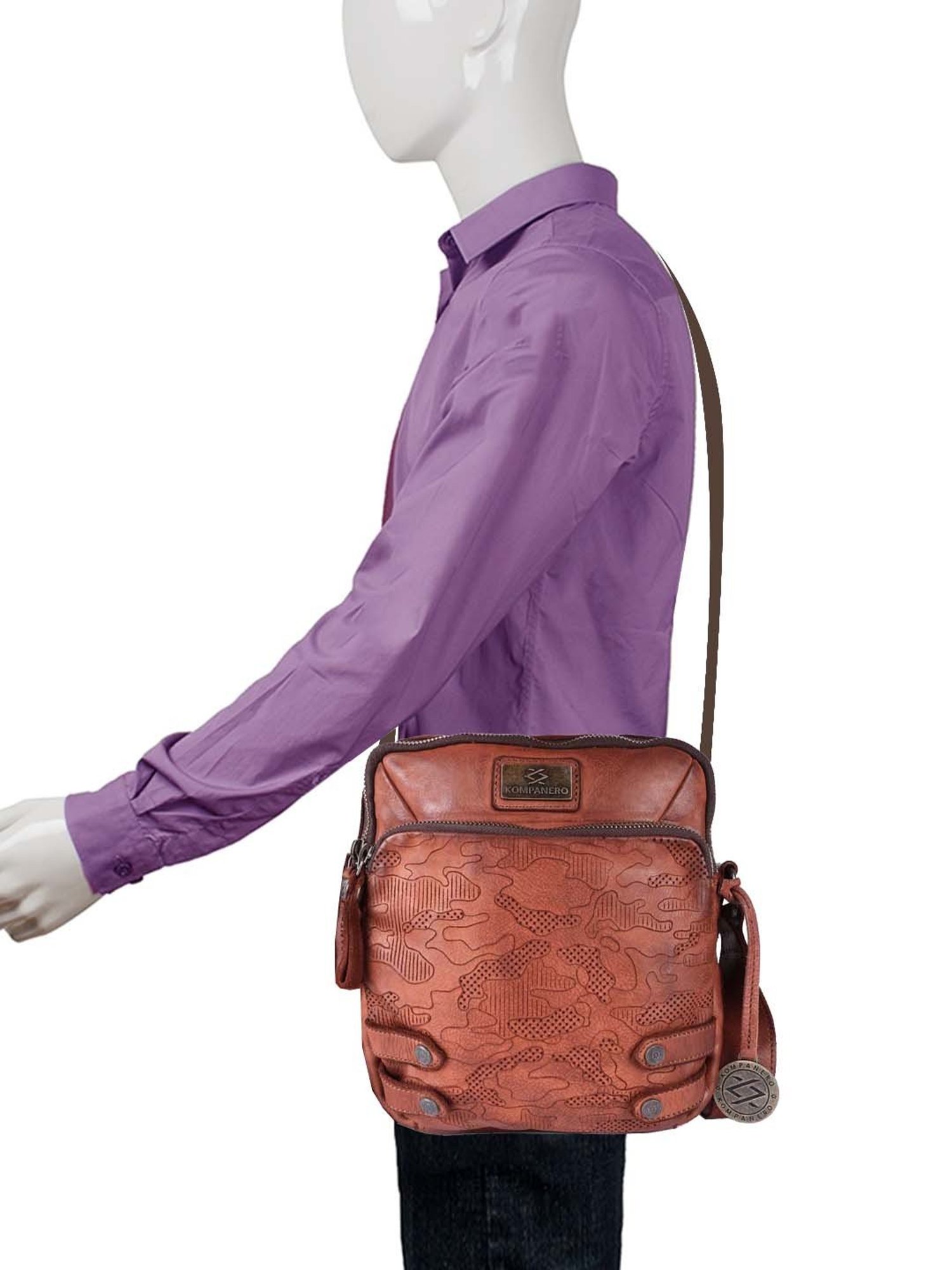 HiLEDER Brown Textured Small Leather 12 inch Cross Body Bag