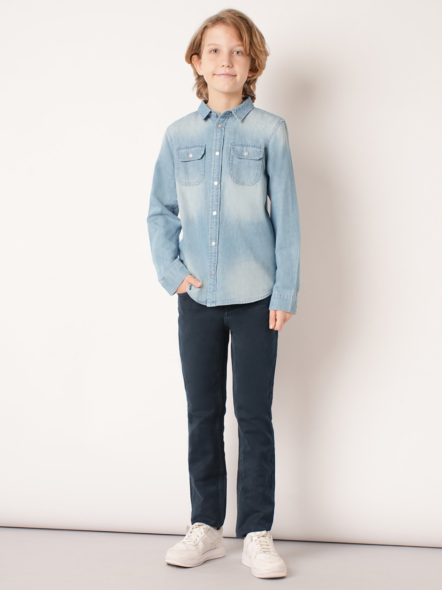 Jack & Jones Junior Blue Solid Full Sleeves Shirt