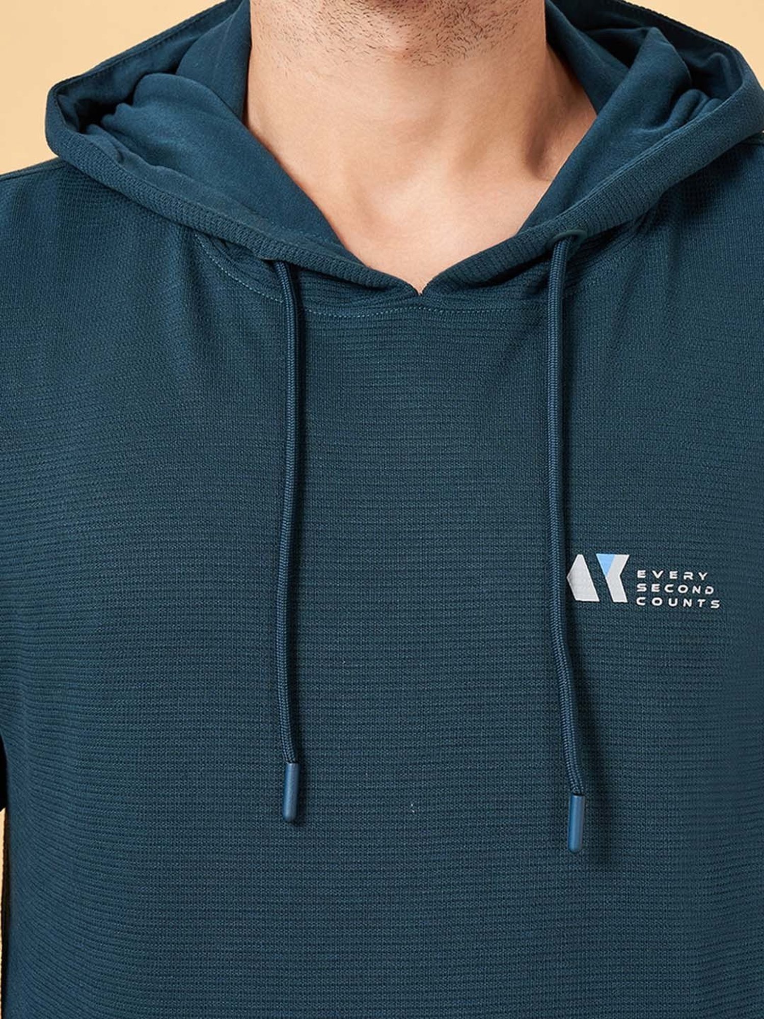 Ajile by Pantaloons Teal Slim Fit Printed Hooded Sweatshirt