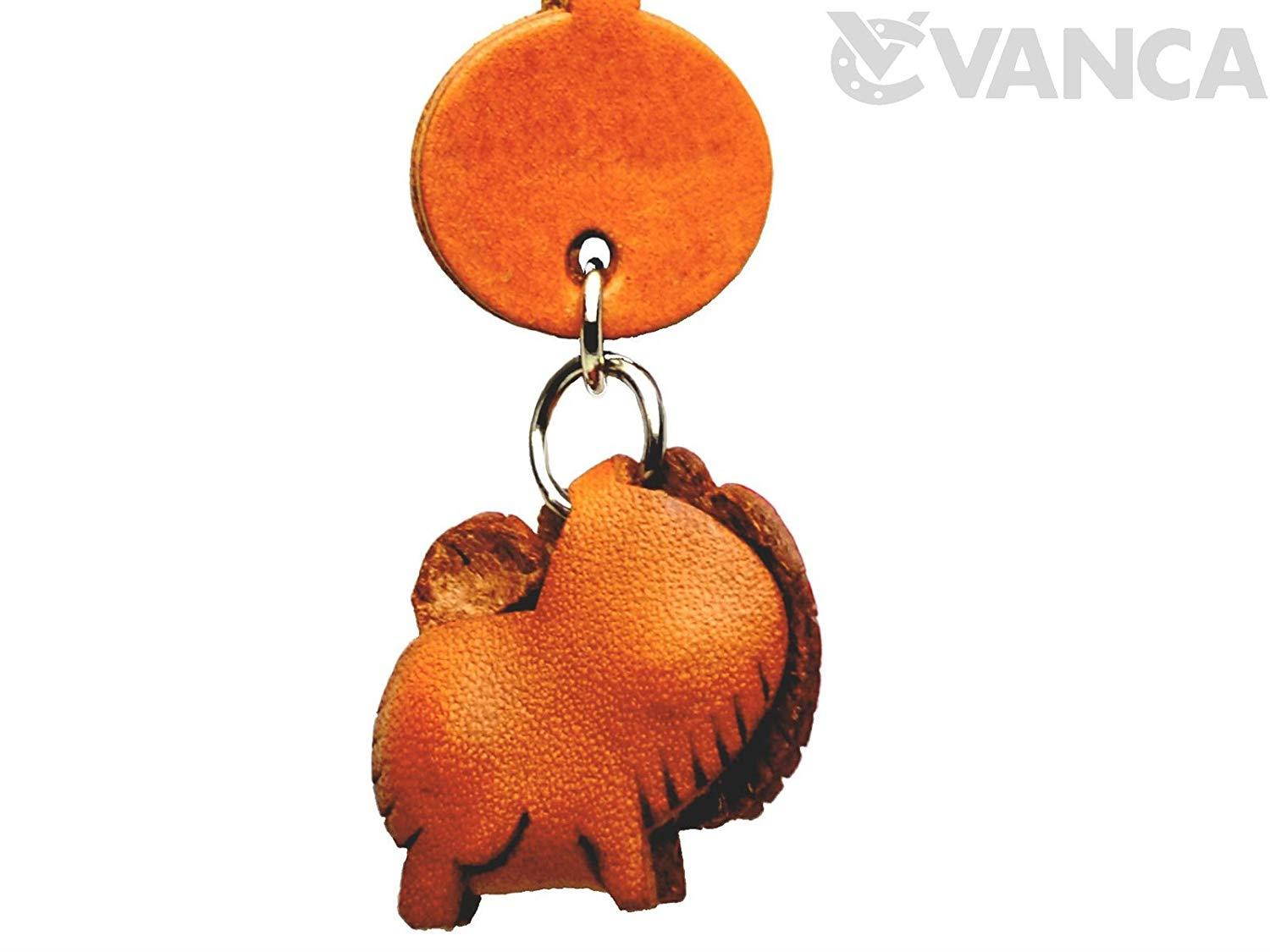 Pomeranian Leather Dog Small Keychain VANCA CRAFT-Collectible Keyring Charm Pendant Made in Japan