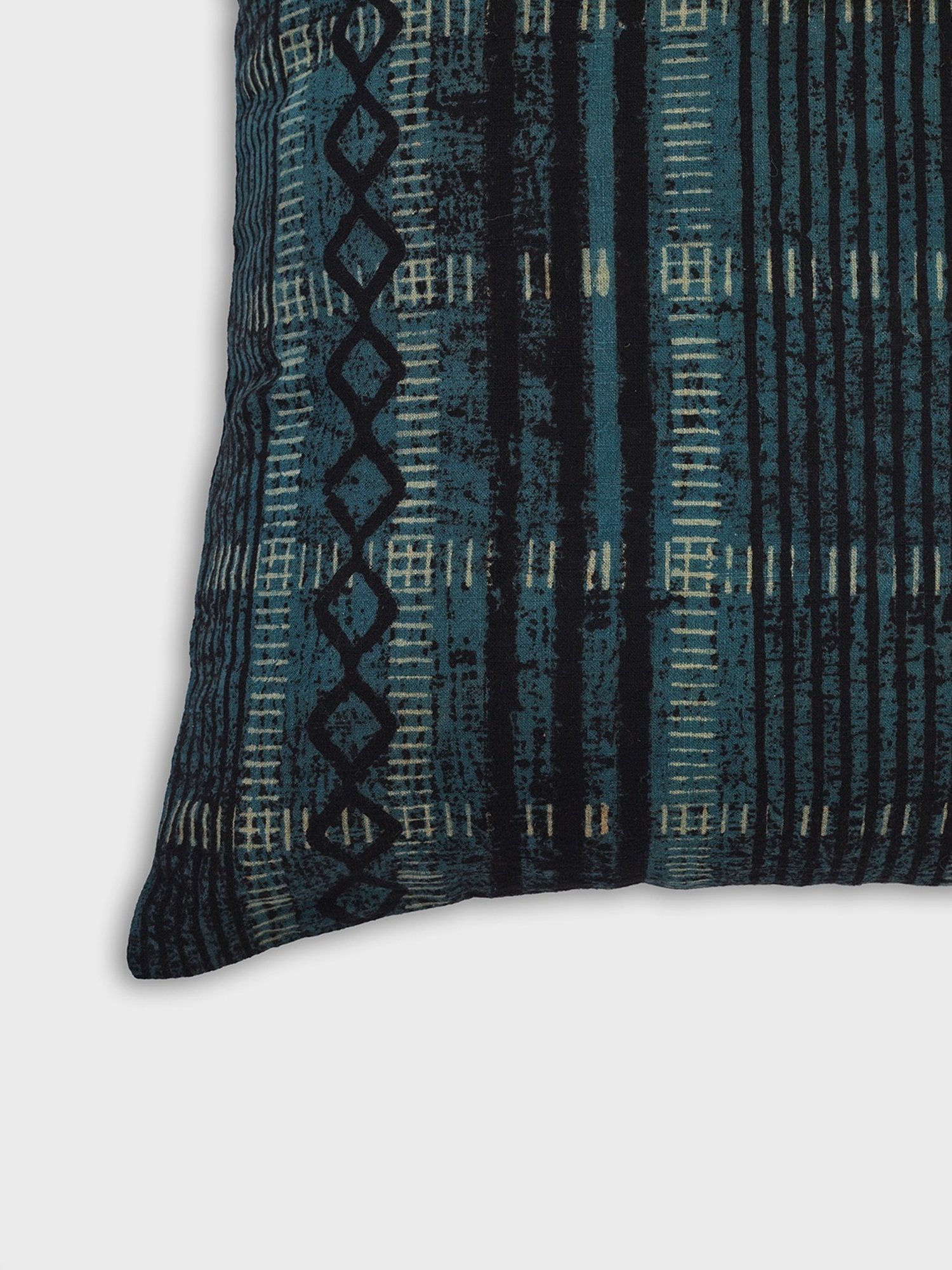 Fabindia Home Printed Black & Indigo Cotton Cushion Cover