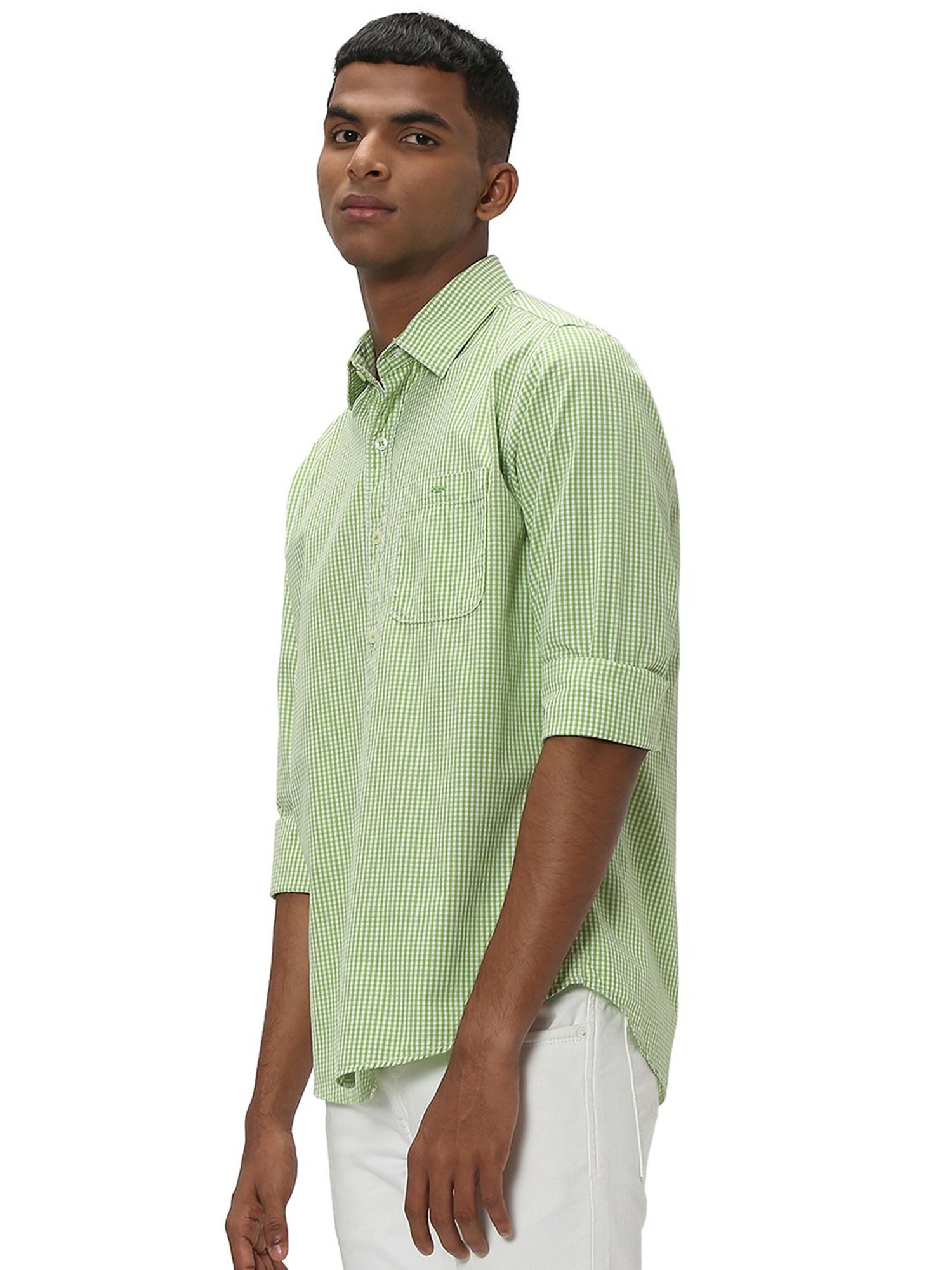 Mufti Green Slim Fit Check Cotton Shirt