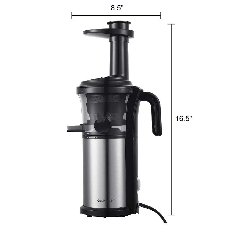 Geek Chef GSC36 Compact 200-Watt Electric Slow Masticating Juice Extractor Juicer Machine, Stainless Steel
