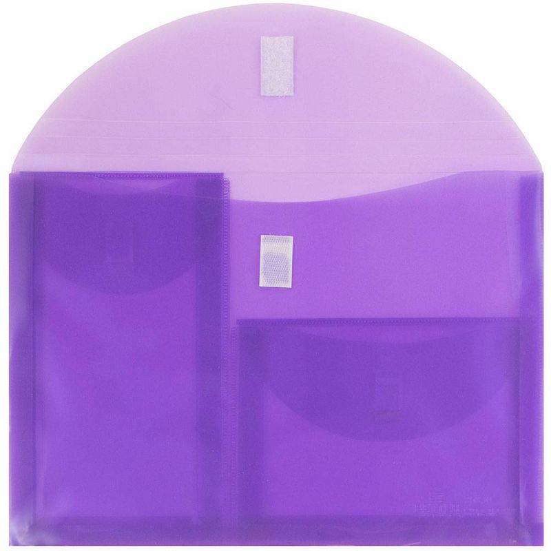 JAM Paper 9 3/4'' x 13'' Plastic 3 Pocket Envelopes with Hook & Loop Closure, Letter Booklet - Purple